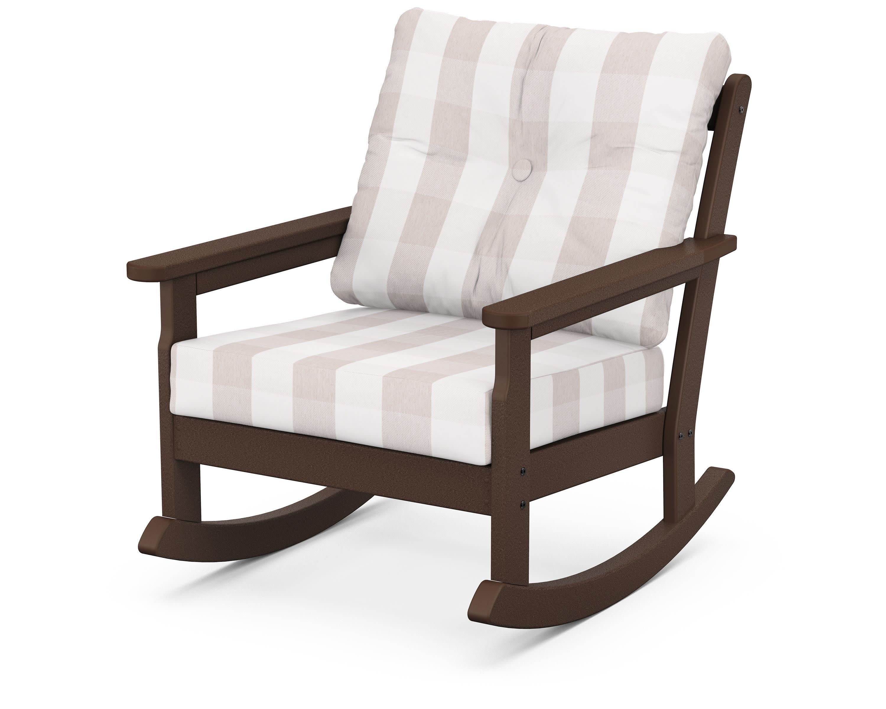 Vineyard Deep Seating Rocking Chair in Mahogany / Buffalo Plaid Dune Burlap