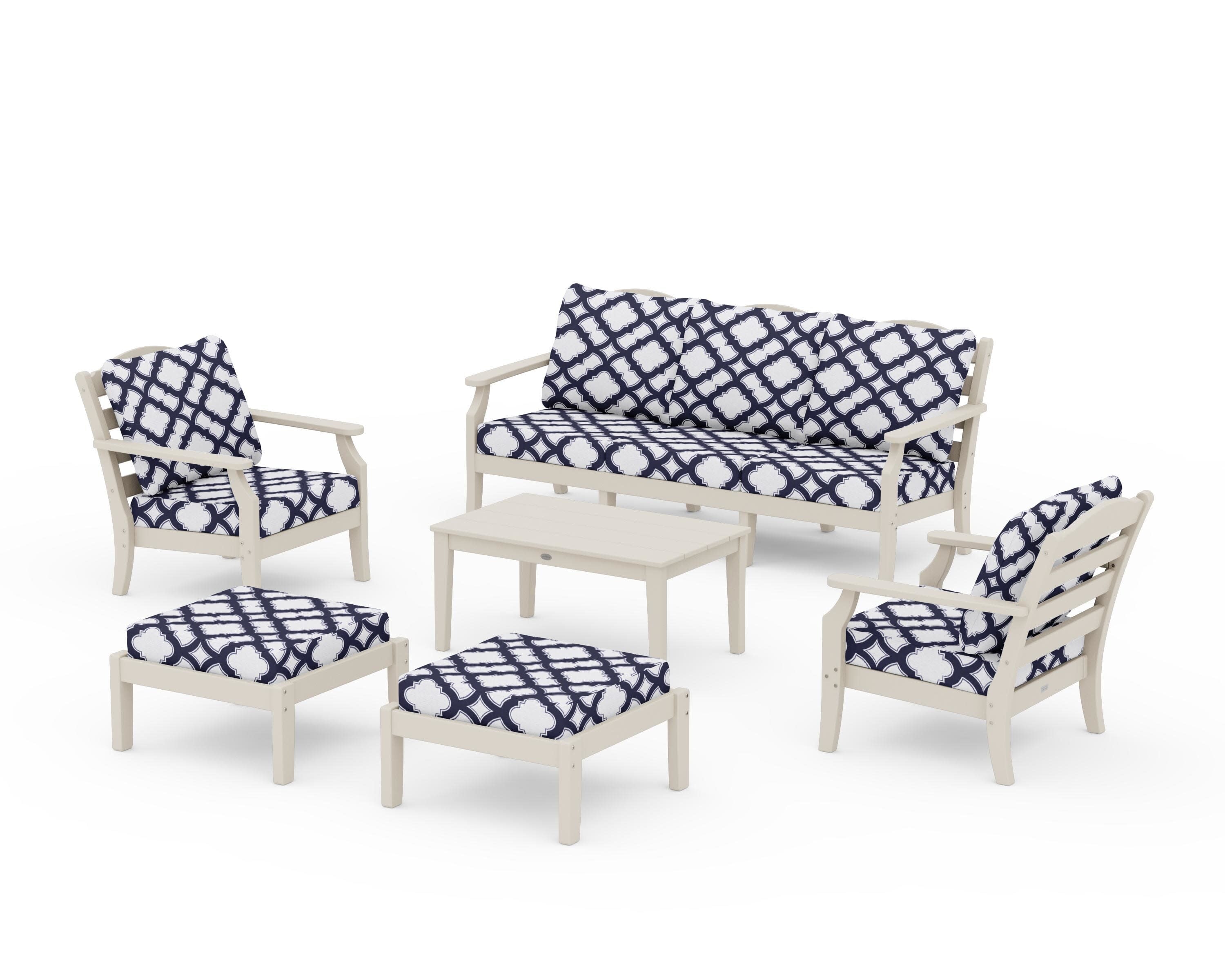 Savannah 6-Piece Lounge Sofa Set in Sand / Trellis Navy