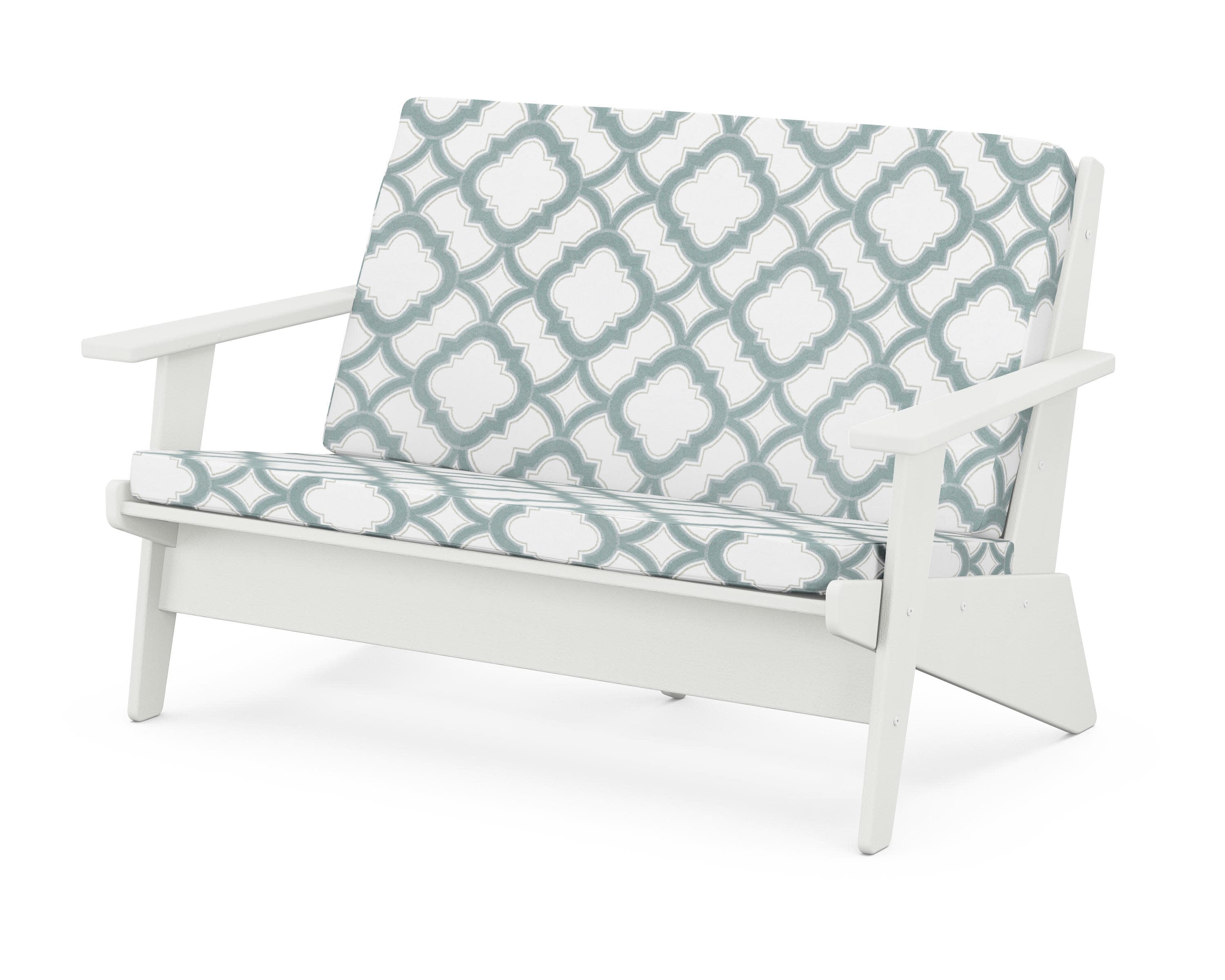 Riviera Modern Lounge Loveseat in Vintage White / Trellis Glacier Spa
