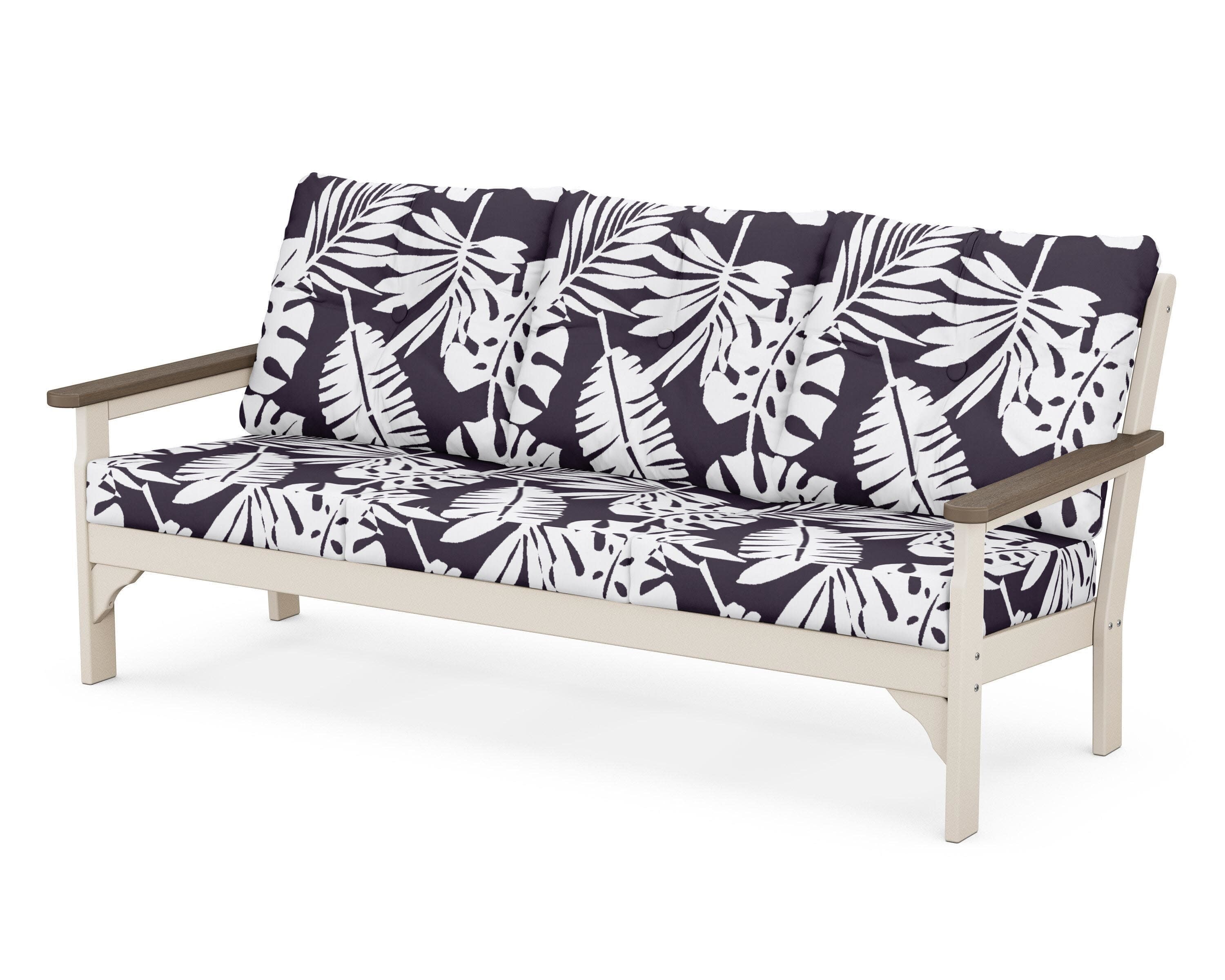 Vineyard Deep Seating Sofa in Sand / Kona / Leaf Navy