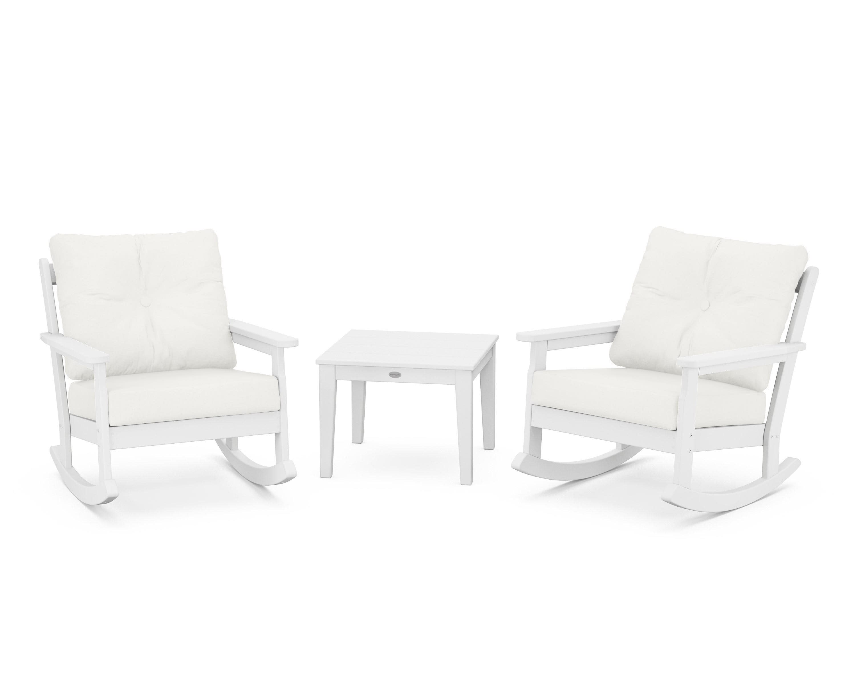 Vineyard 3-Piece Deep Seating Rocker Set in White / Natural Linen