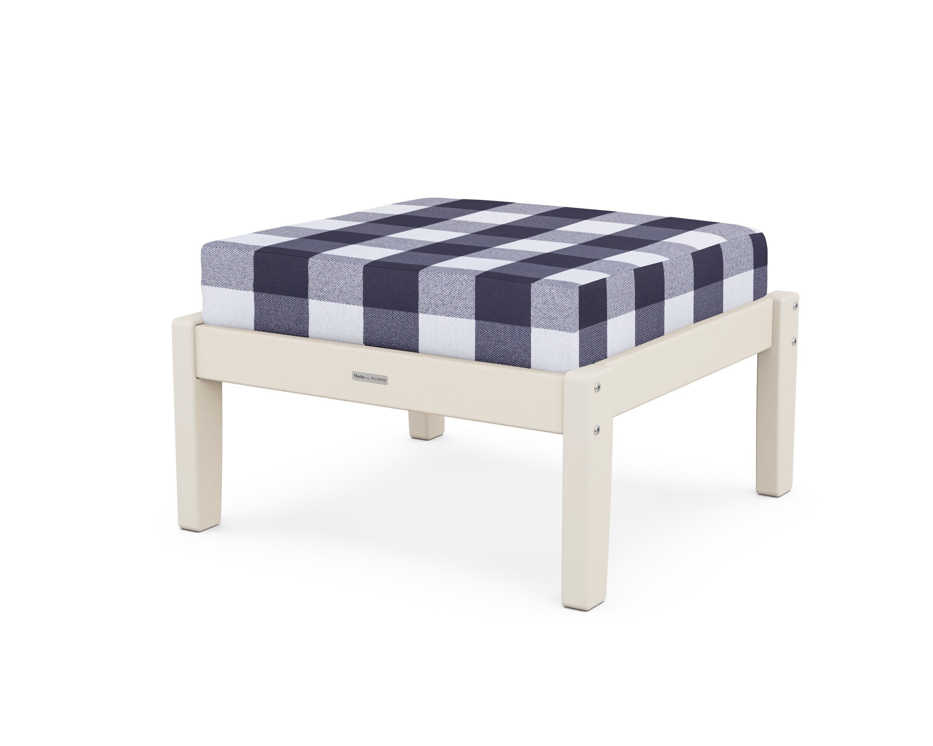 Chinoiserie Deep Seating Ottoman in Sand / Buffalo Plaid Navy