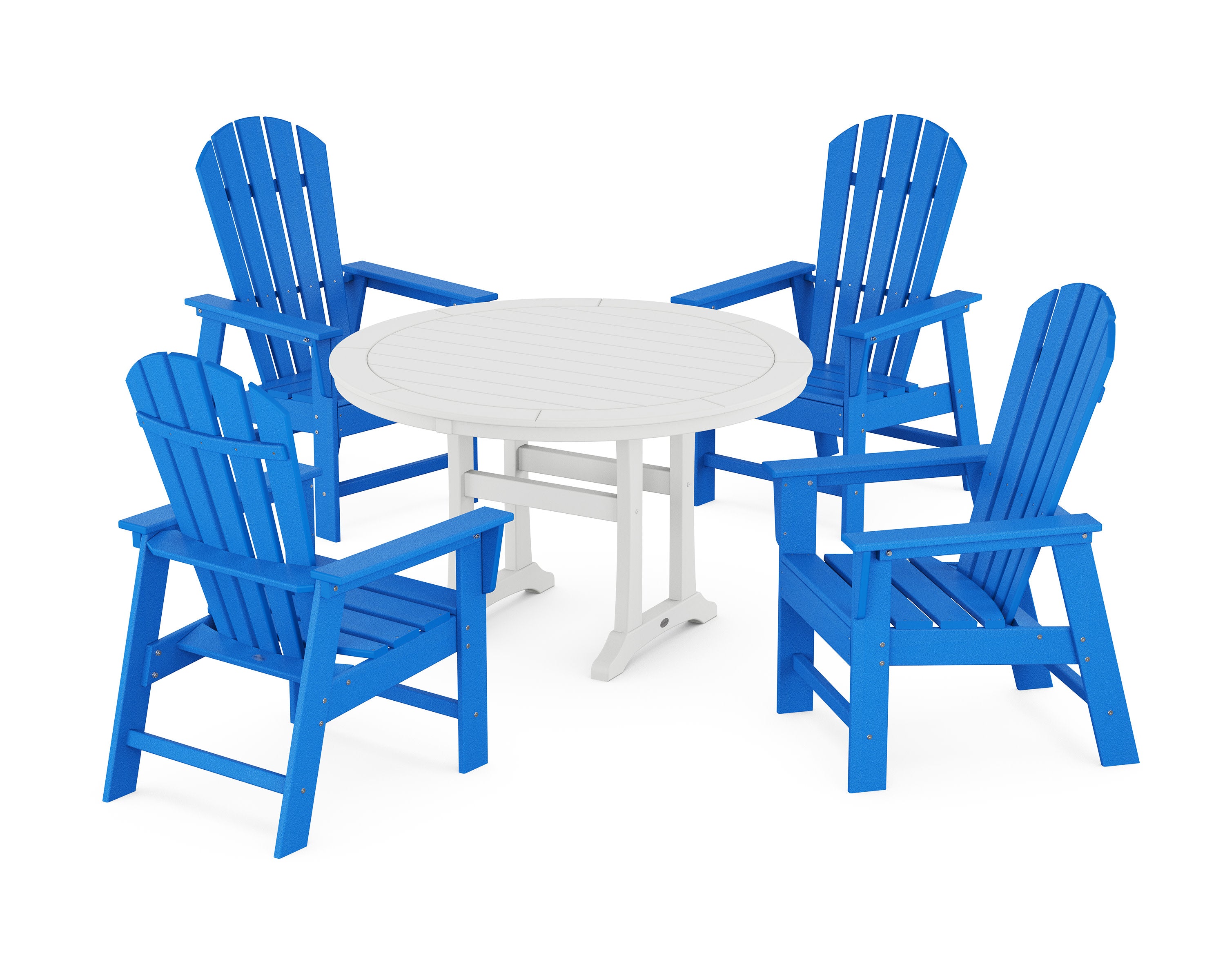 South Beach 5-Piece Round Dining Set with Trestle Legs in Pacific Blue / White