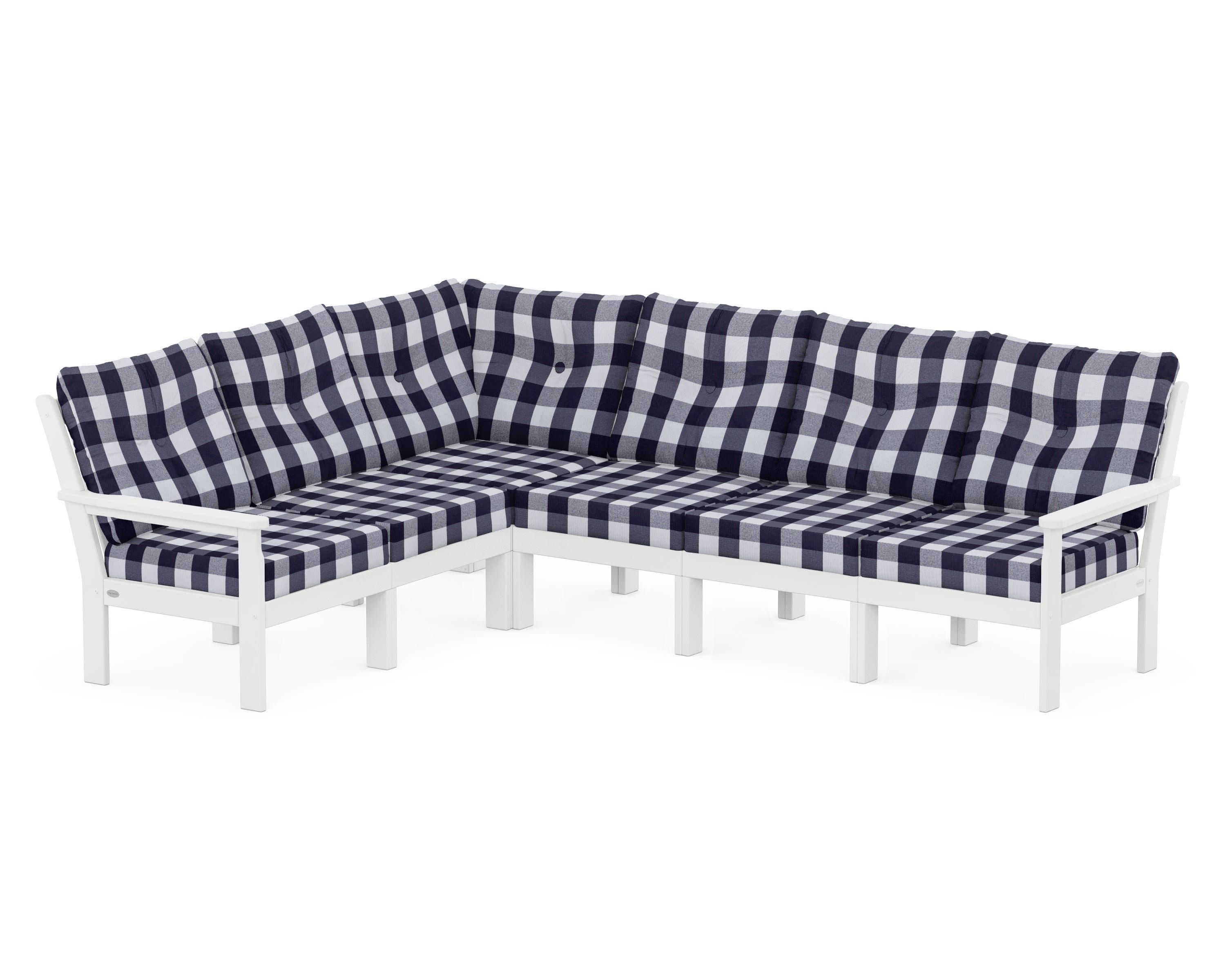 Vineyard 6-Piece Sectional in White / Buffalo Plaid Navy