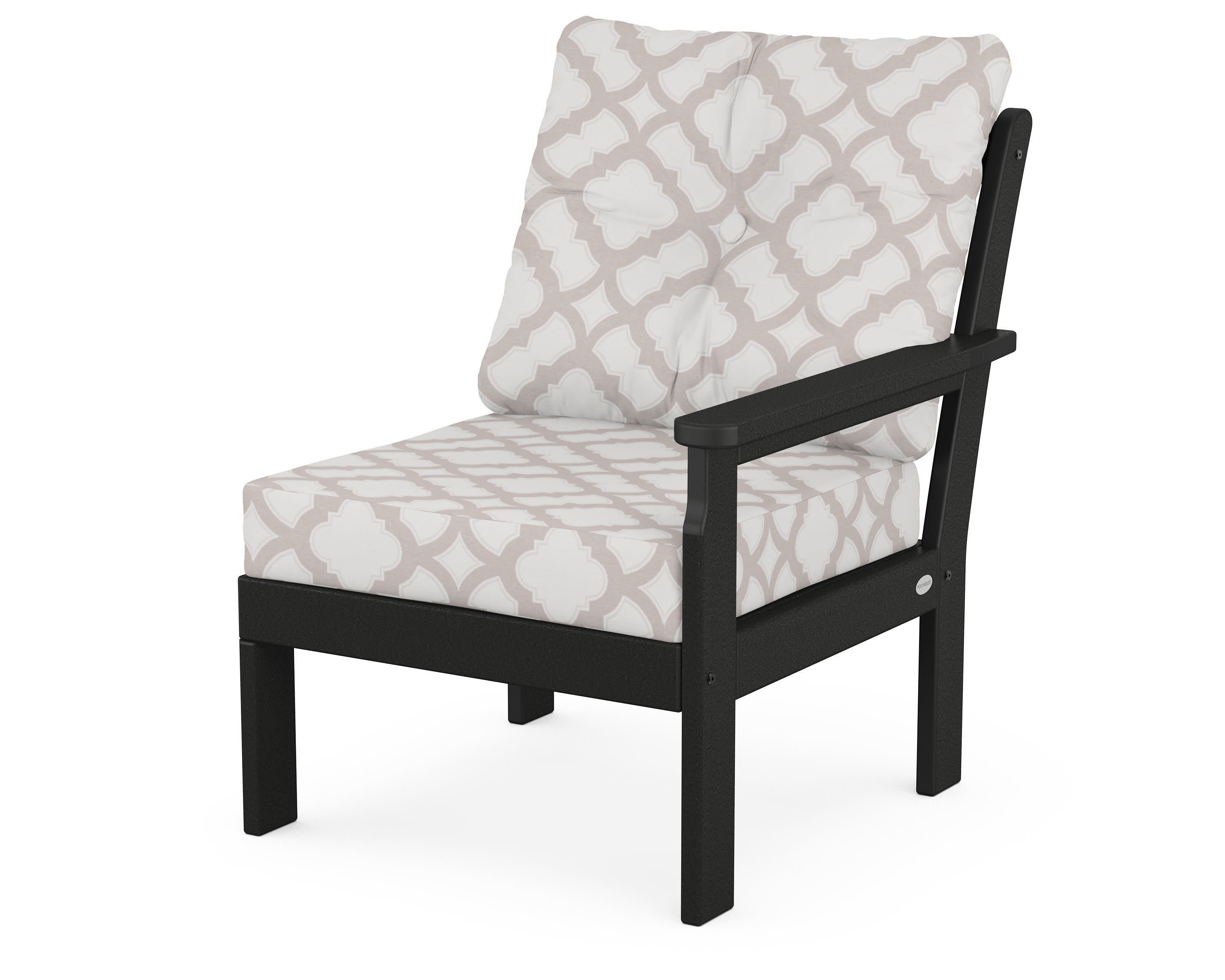 Vineyard Modular Right Arm Chair in Black / Trellis Dune Burlap