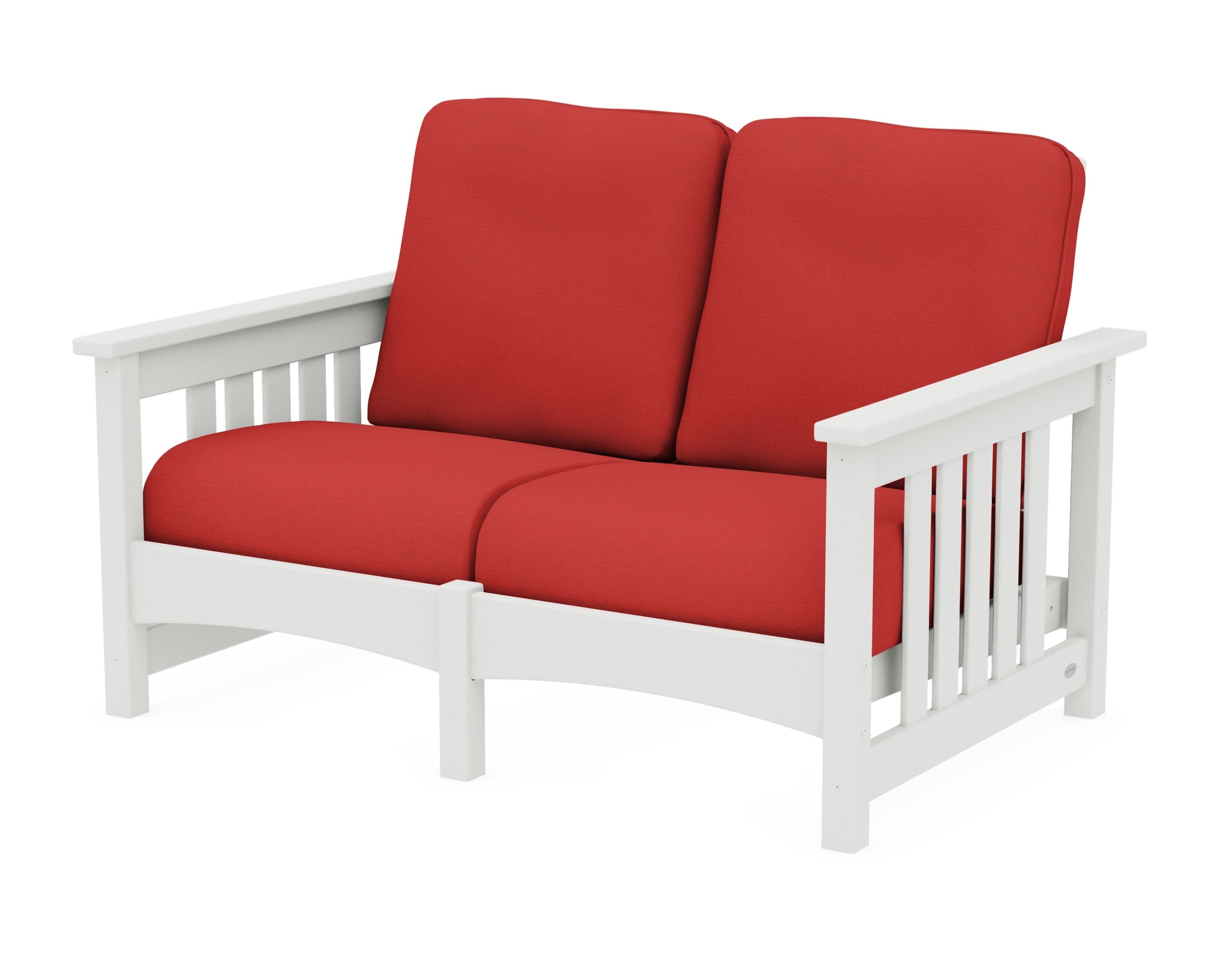 Club Mission Loveseat in Vintage White / Crimson Linen
