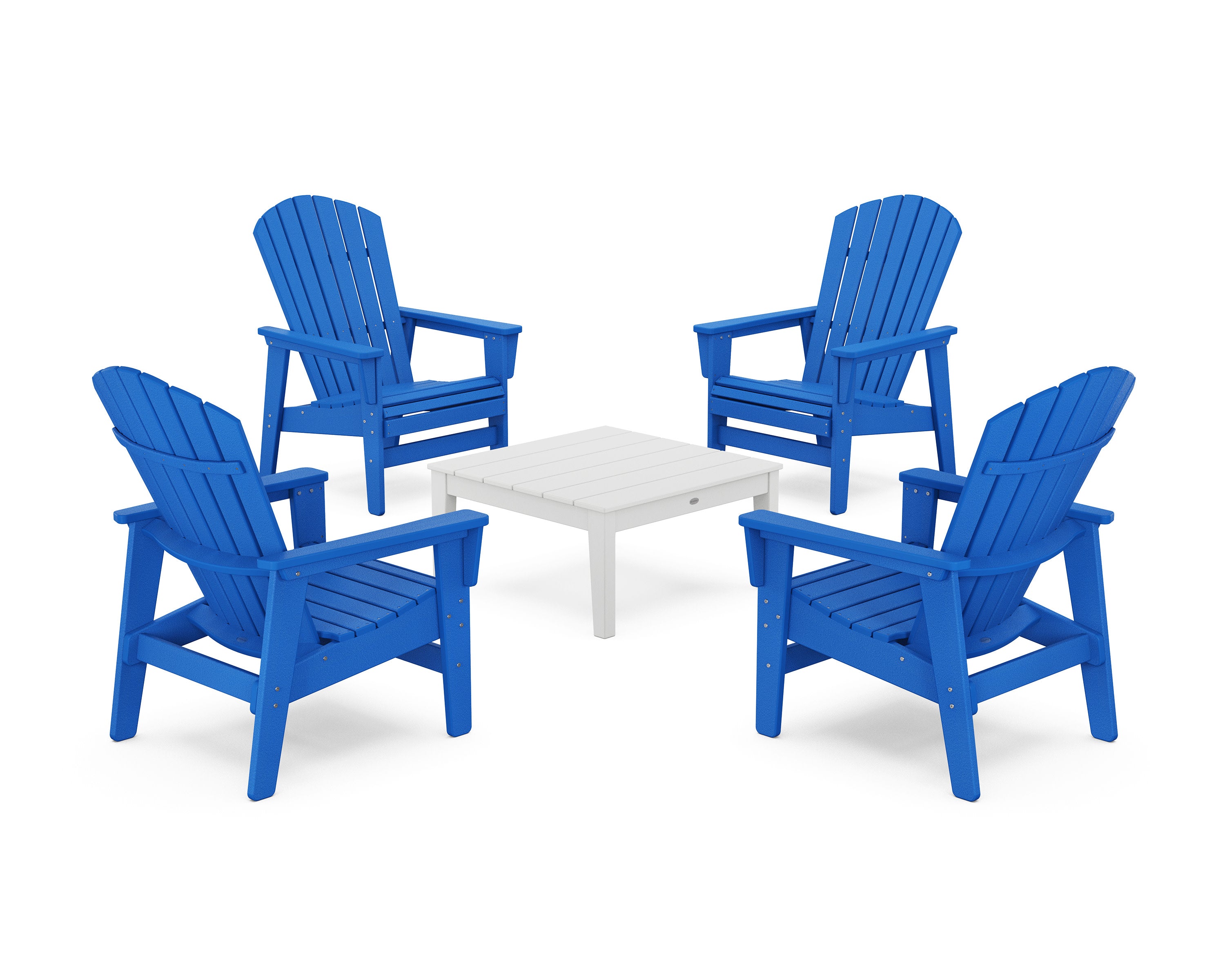 5-Piece Nautical Grand Upright Adirondack Chair Conversation Group in Pacific Blue / White