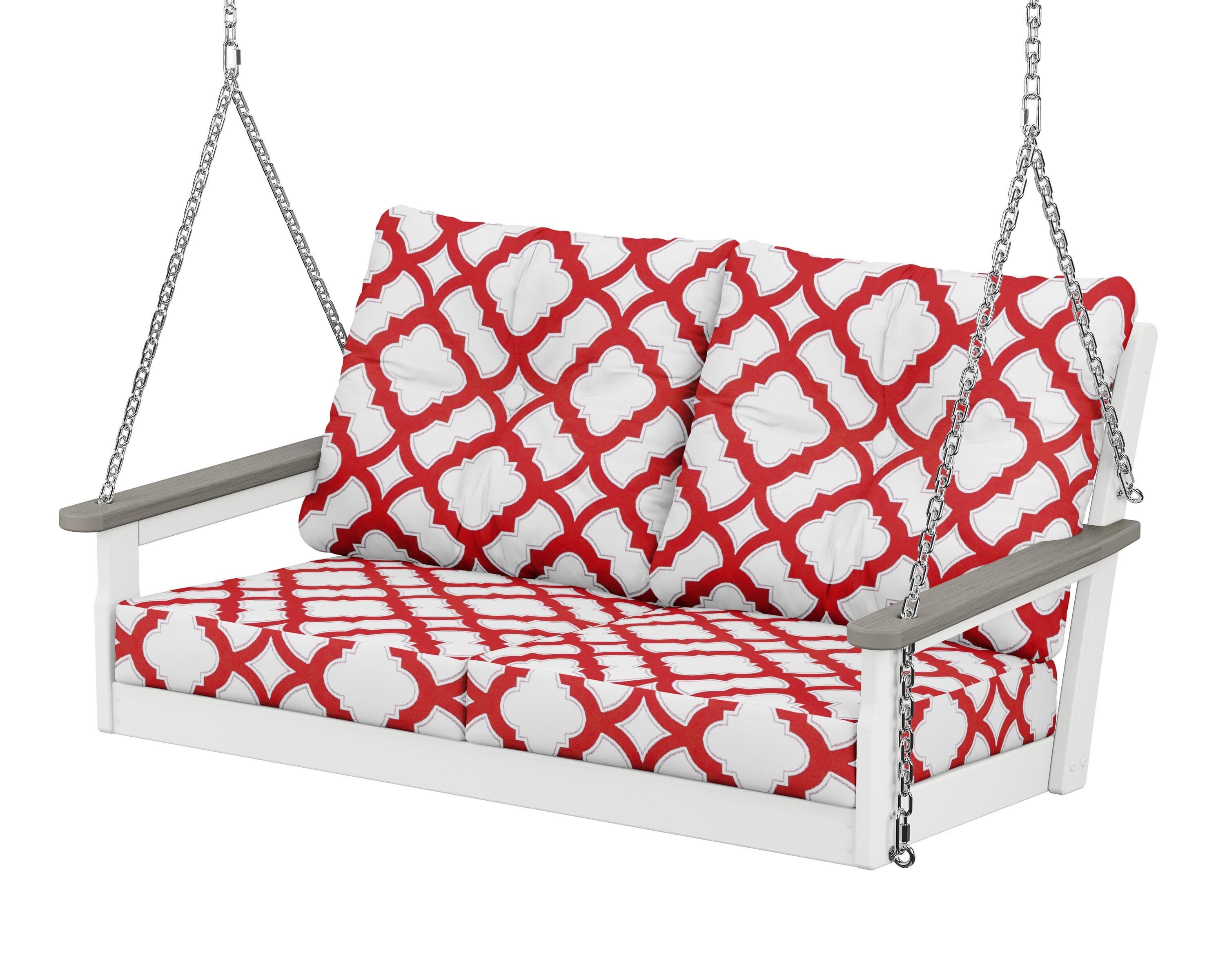 Vineyard Deep Seating Swing in White / Driftwood / Trellis Crimson
