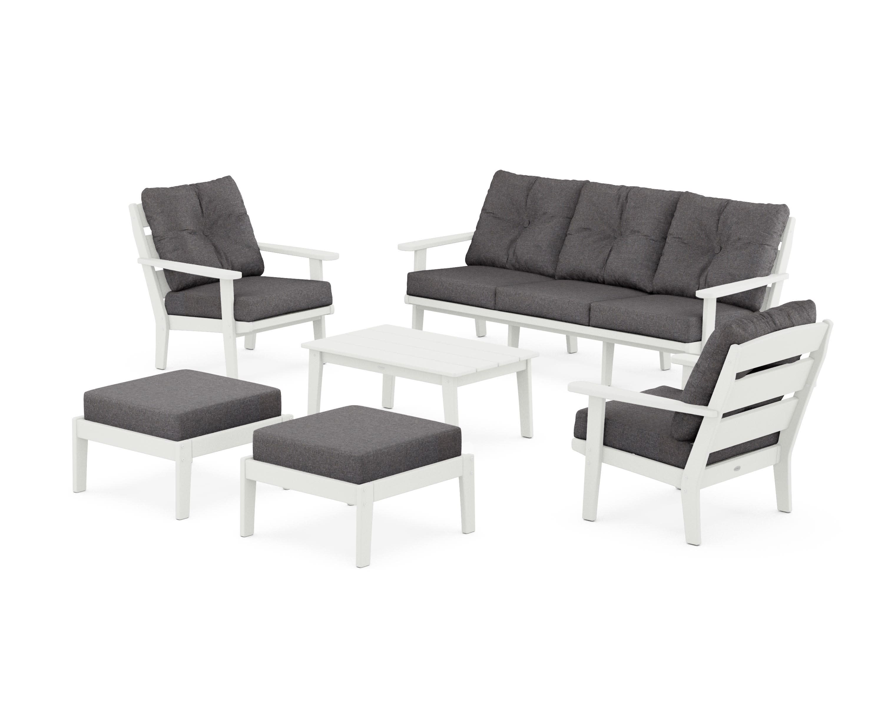 Lakeside 6-Piece Lounge Sofa Set in Vintage White / Ash Charcoal