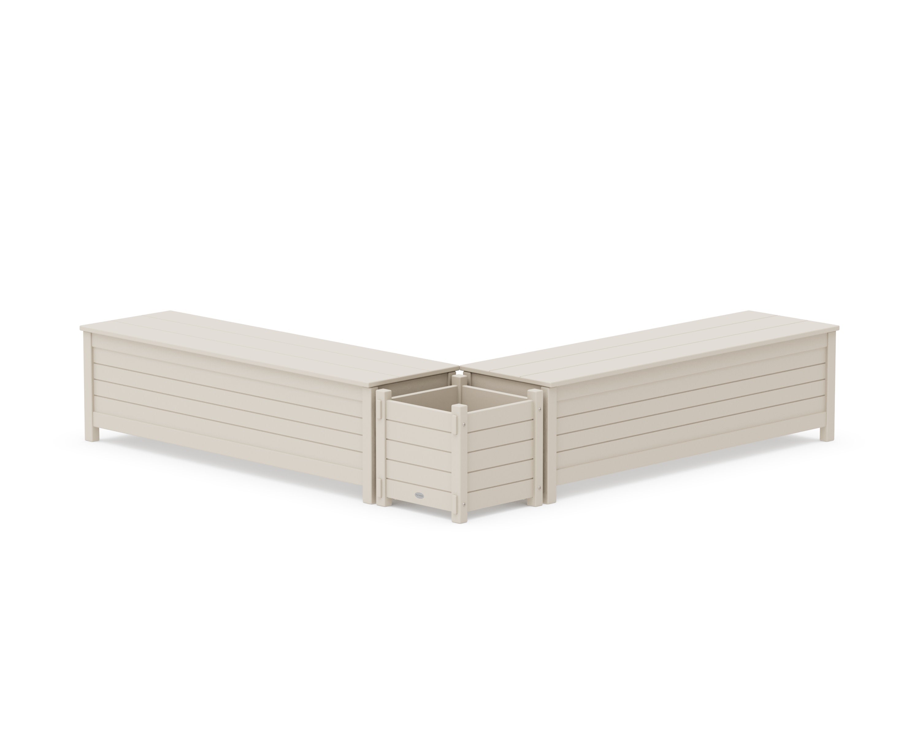 60" Nautical L- Shaped Planter Storage Bench Set in Sand