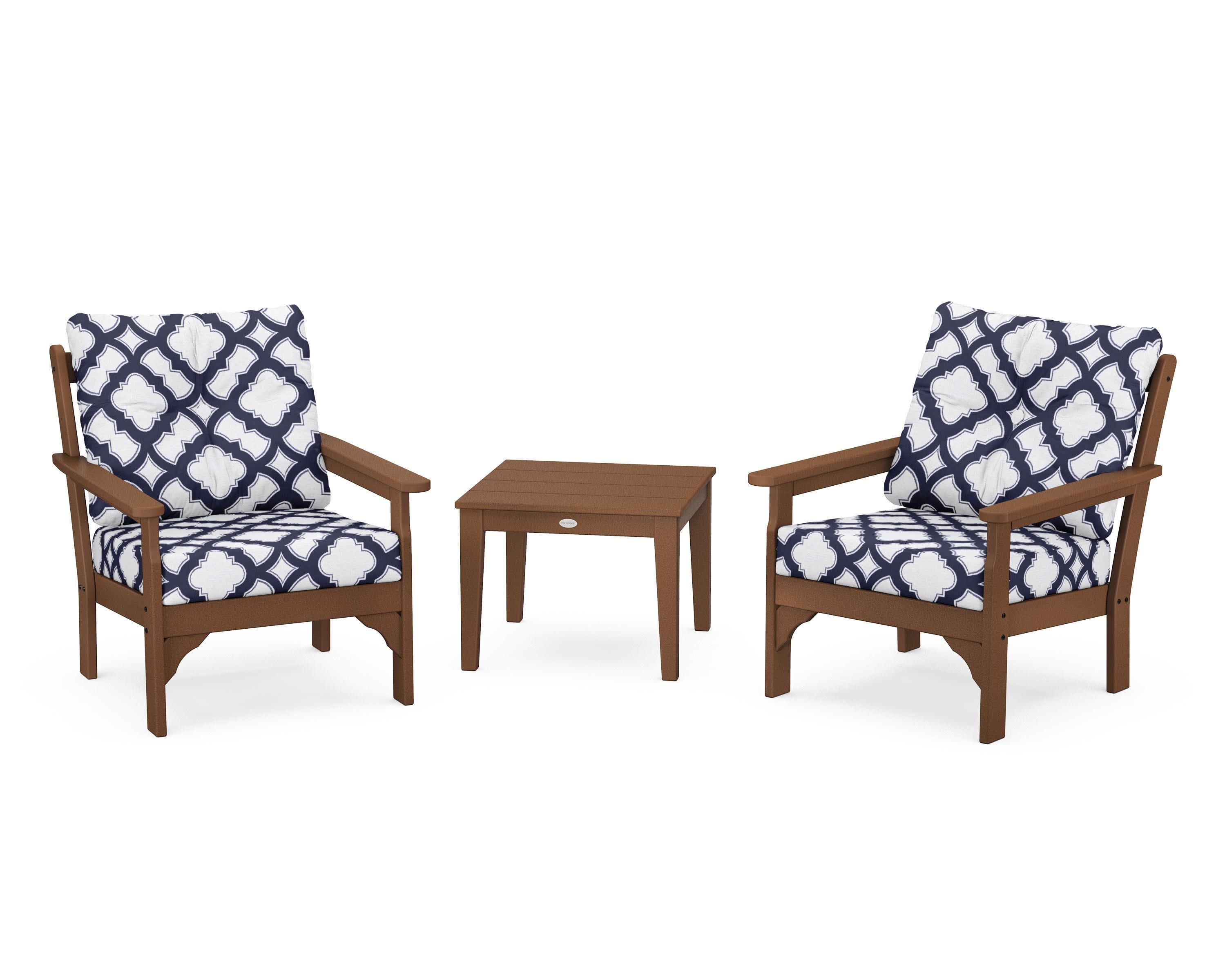 Vineyard 3-Piece Deep Seating Set in Teak / Trellis Navy