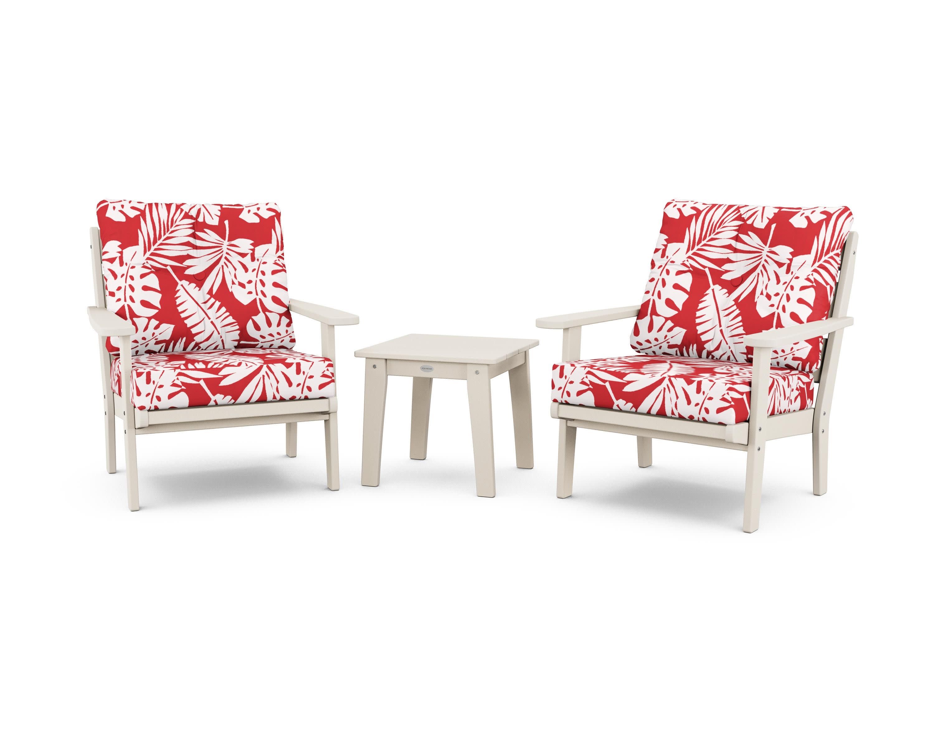 Lakeside 3-Piece Deep Seating Chair Set in Sand / Leaf Crimson