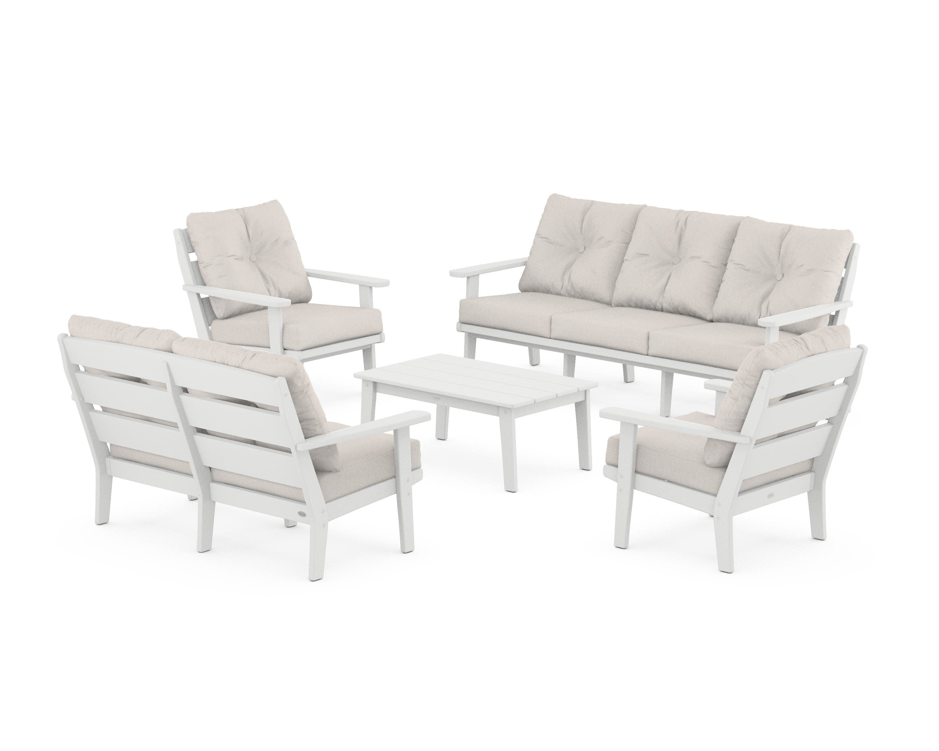 Lakeside 5-Piece Lounge Sofa Set in White / Cast Ash