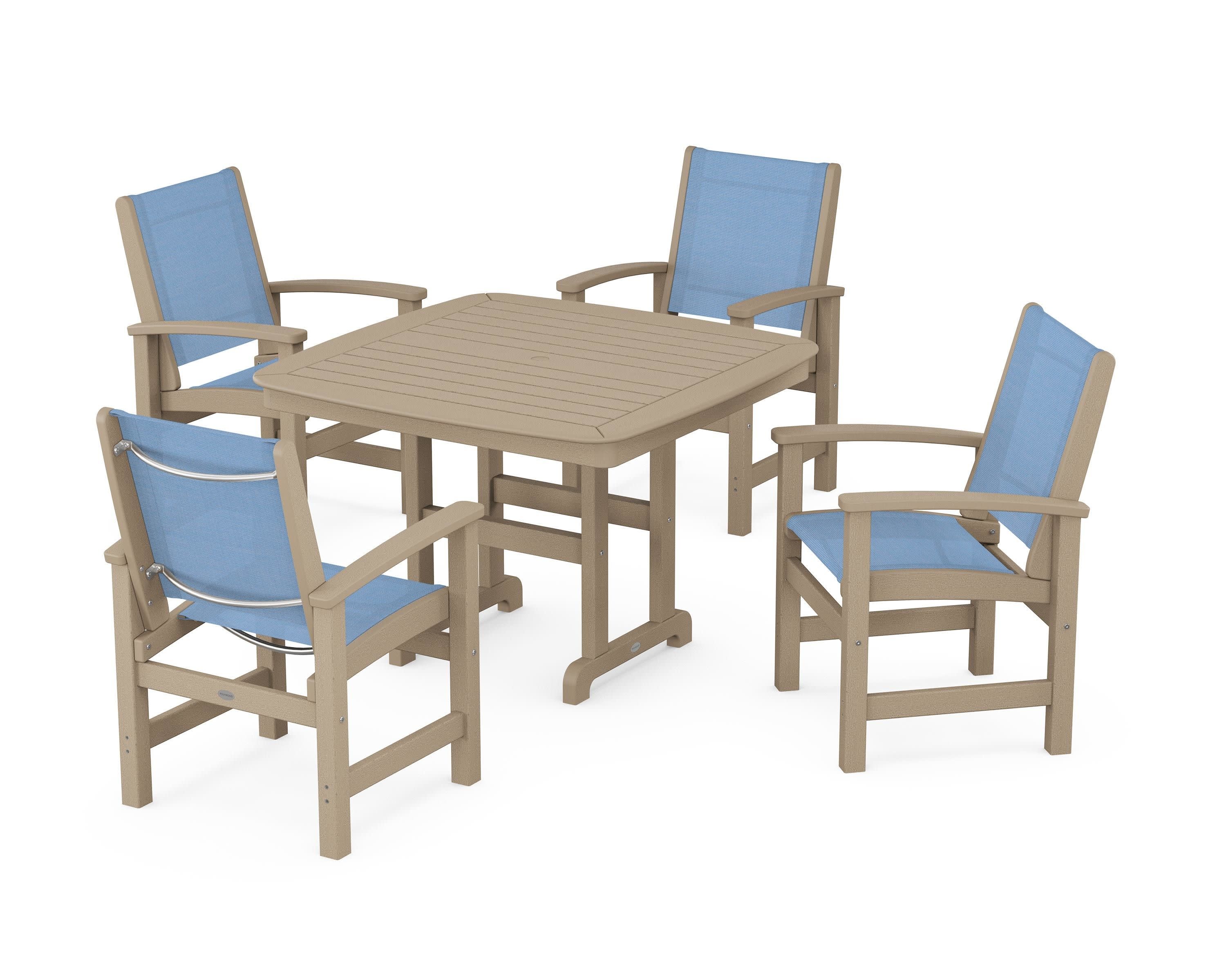 Coastal 5-Piece Dining Set in Vintage Sahara / Poolside Sling
