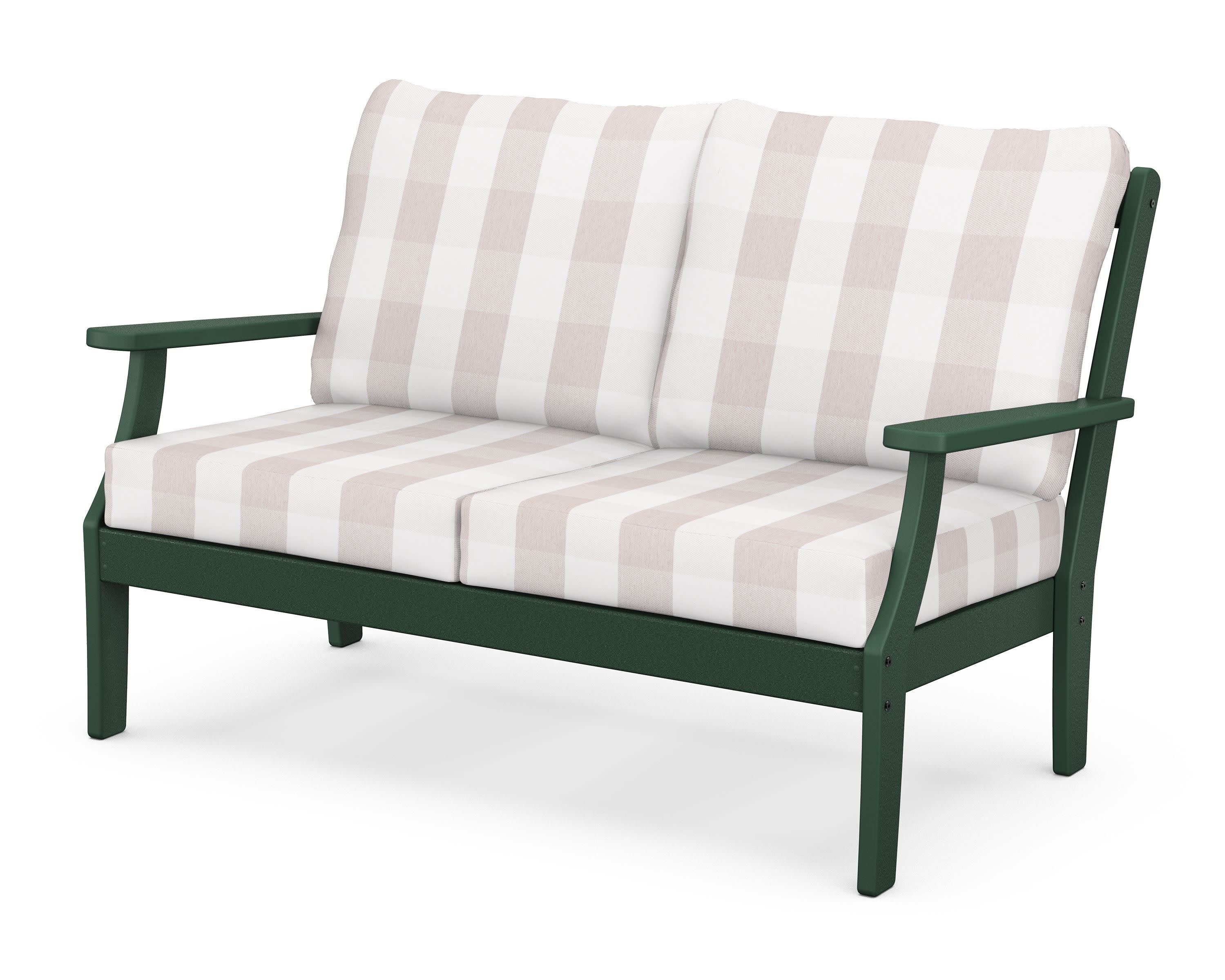 Braxton Deep Seating Loveseat in Green / Buffalo Plaid Dune Burlap