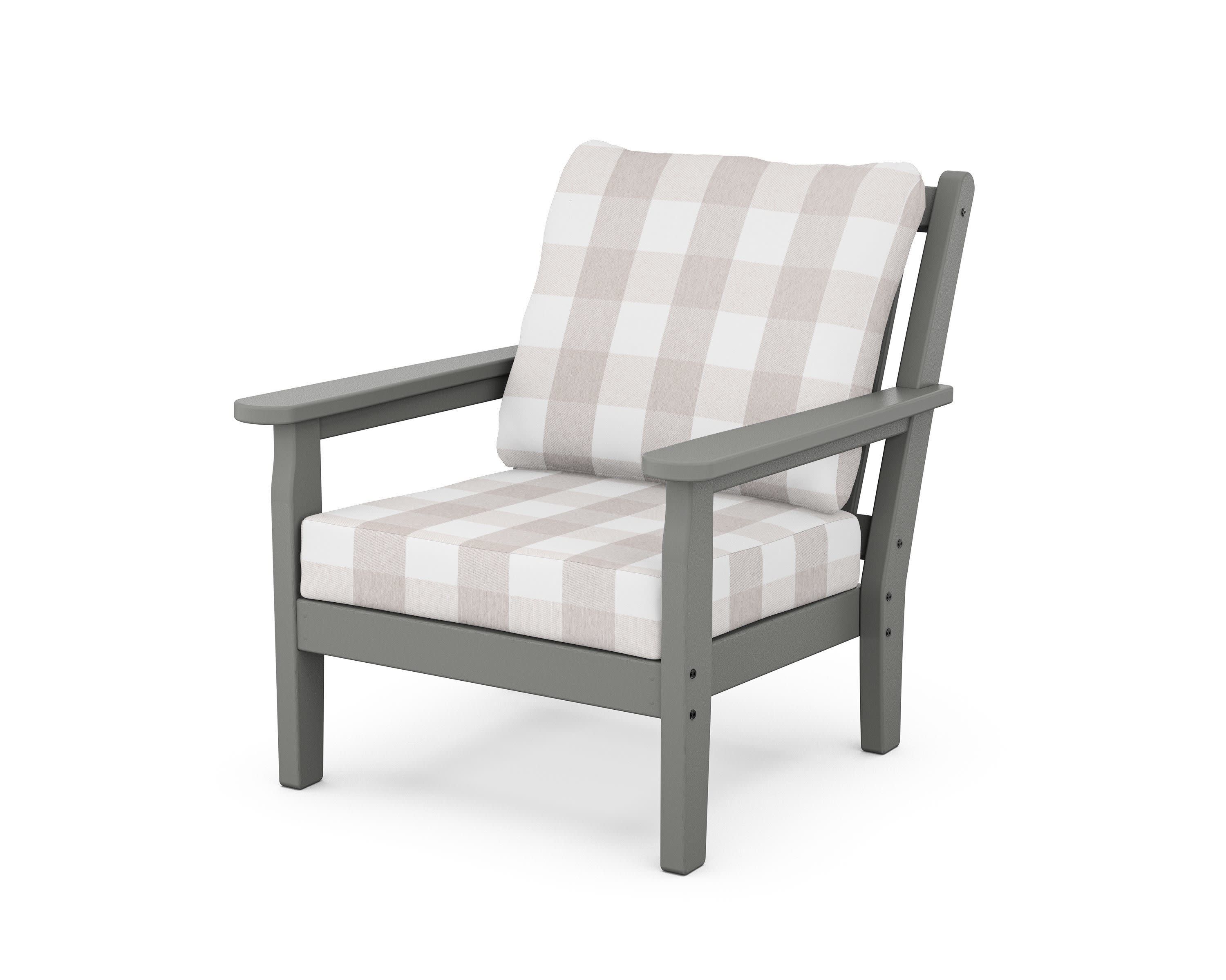 Chippendale Deep Seating Chair in Slate Grey / Buffalo Plaid Dune Burlap