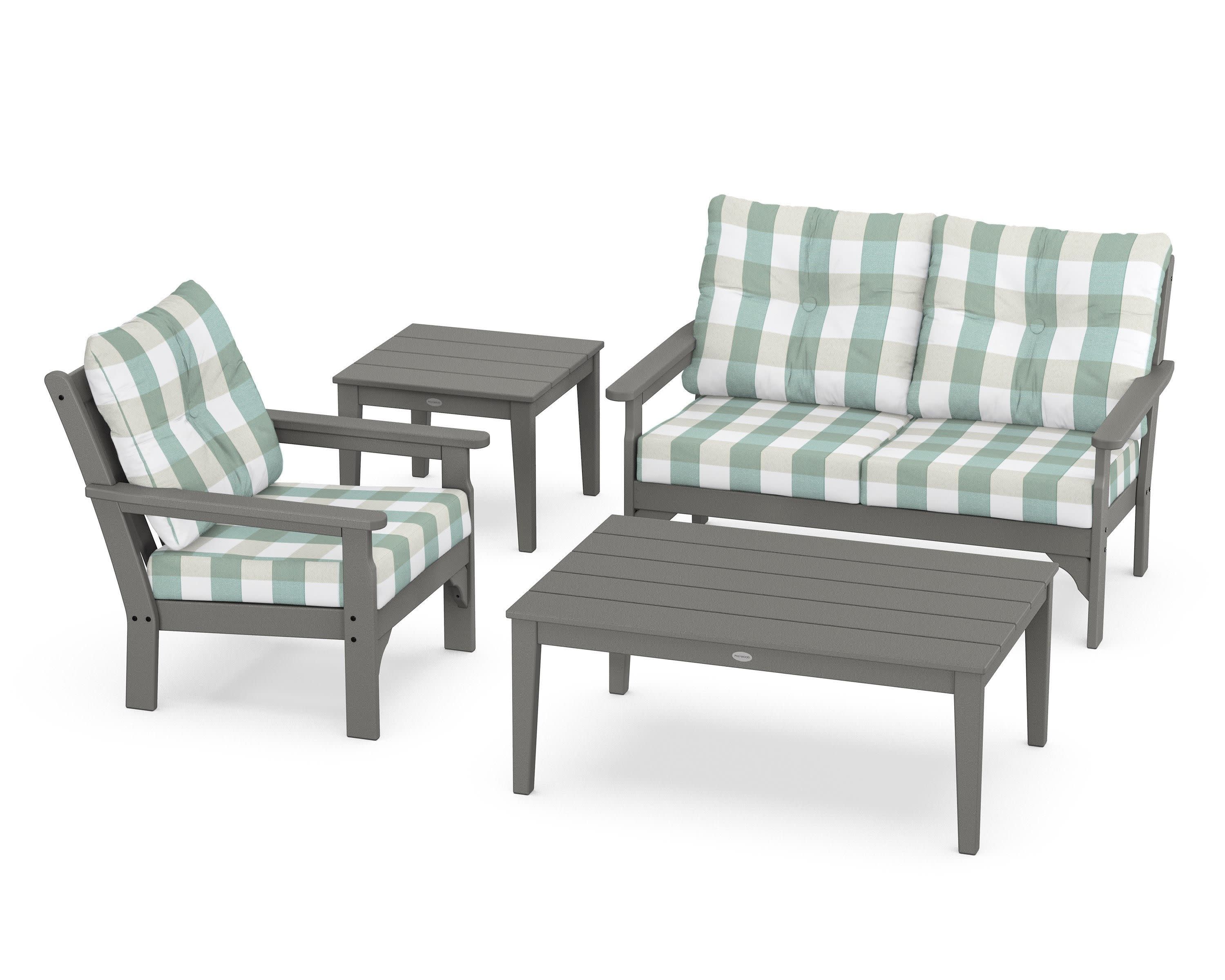 Vineyard 4-Piece Deep Seating Set in Slate Grey / Buffalo Plaid Glacier Spa