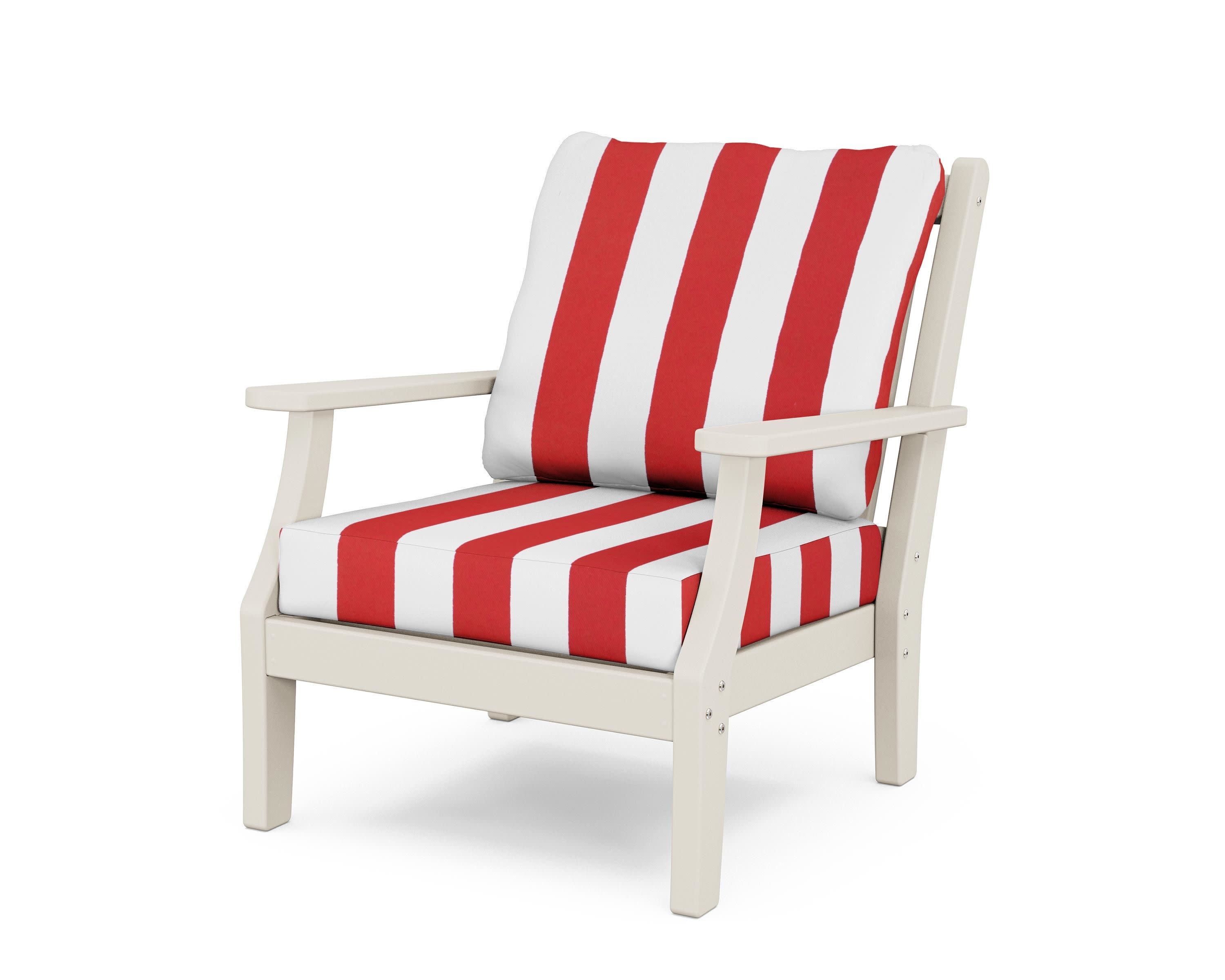 Wovendale Deep Seating Chair in Sand / Cabana Stripe Crimson
