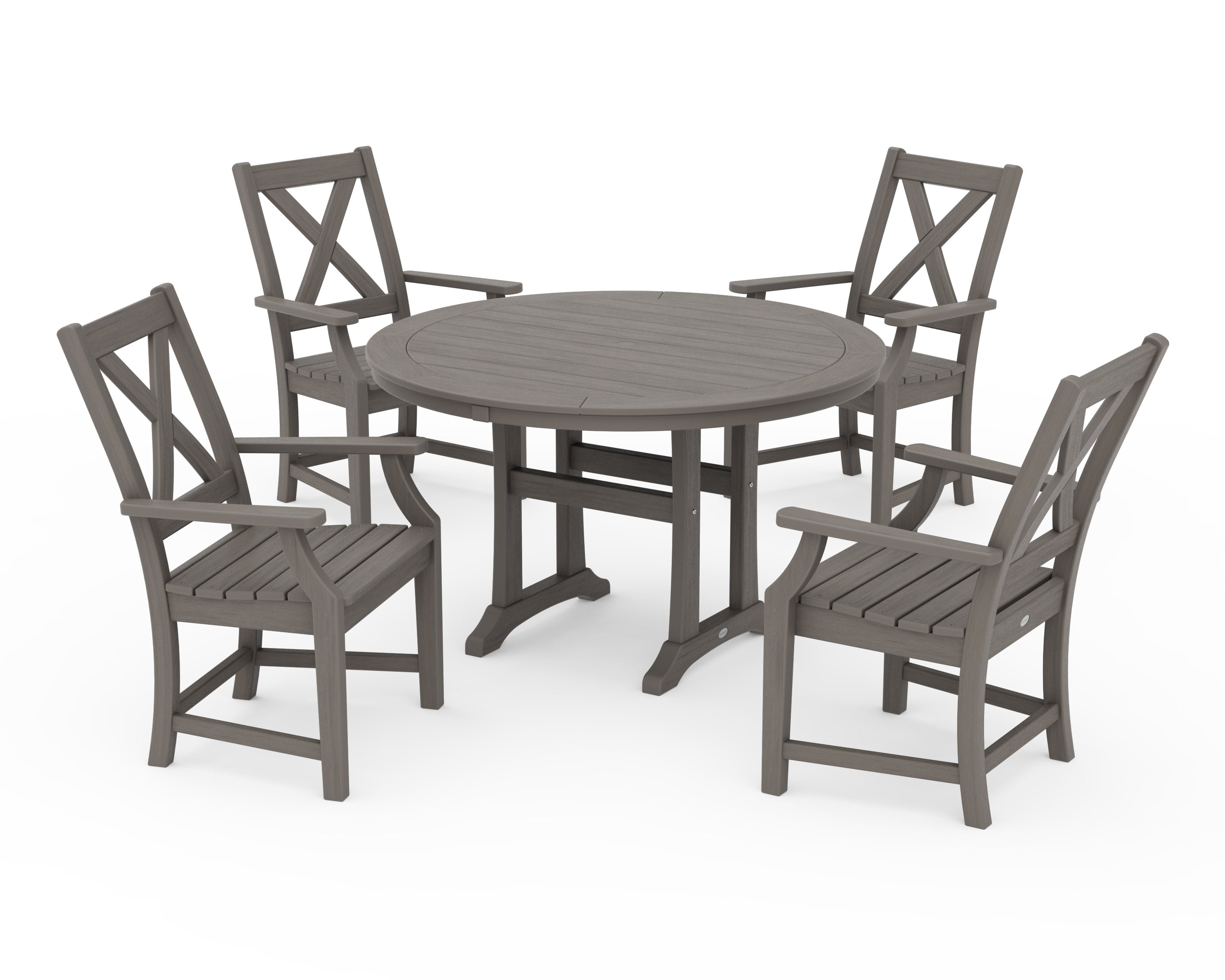 Braxton 5-Piece Nautical Trestle Arm Chair Dining Set in Driftwood