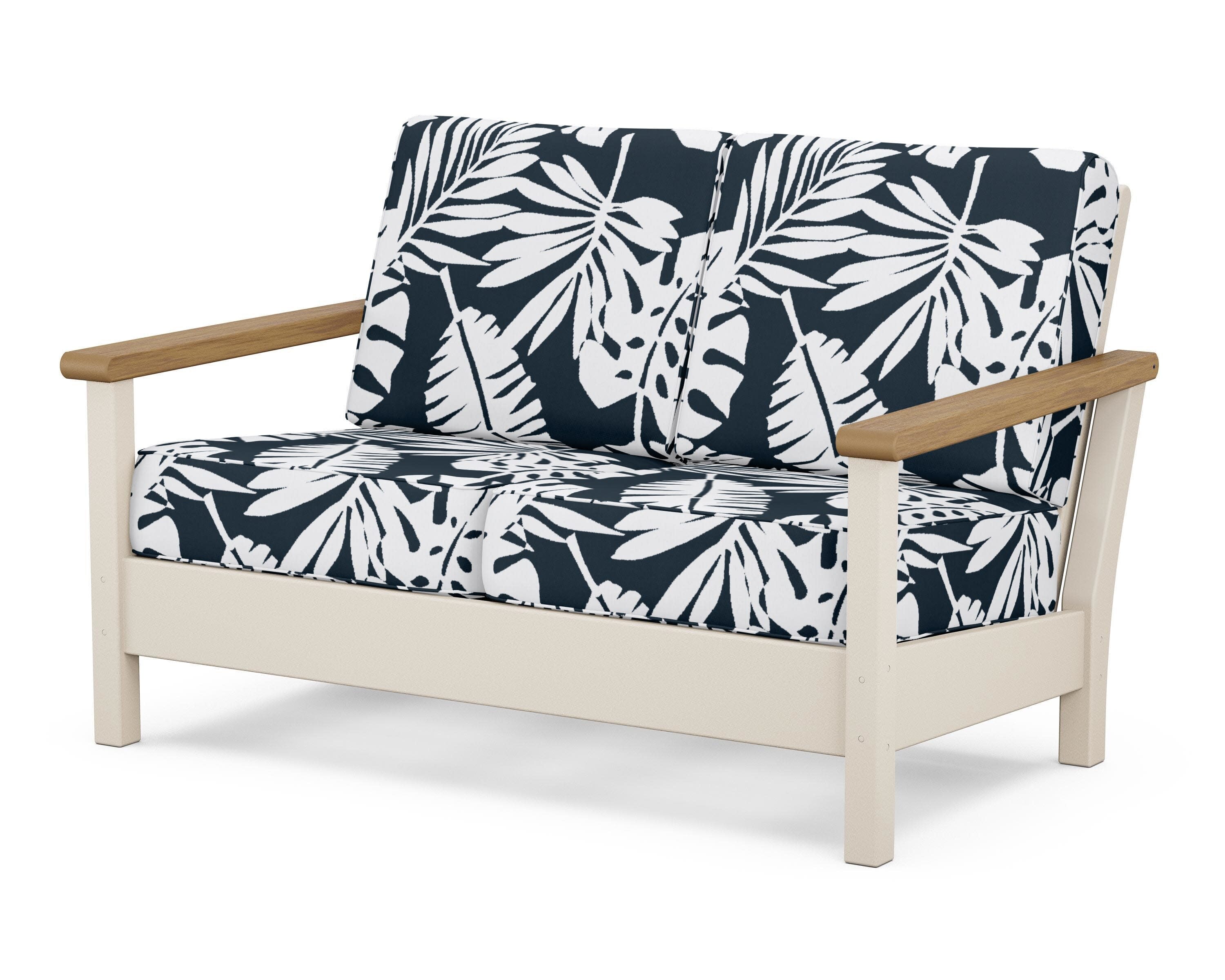 Harbour Deep Seating Loveseat in Sand / Natural / Leaf Marine Indigo