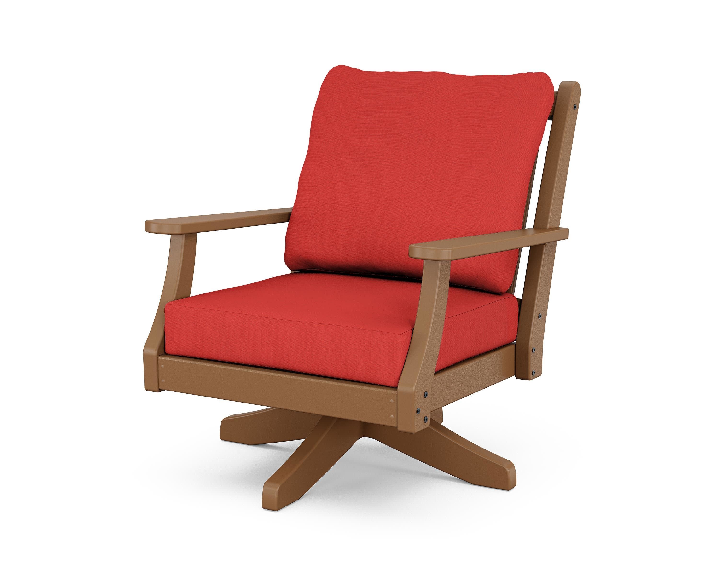 Wovendale Deep Seating Swivel Chair in Teak / Crimson Linen
