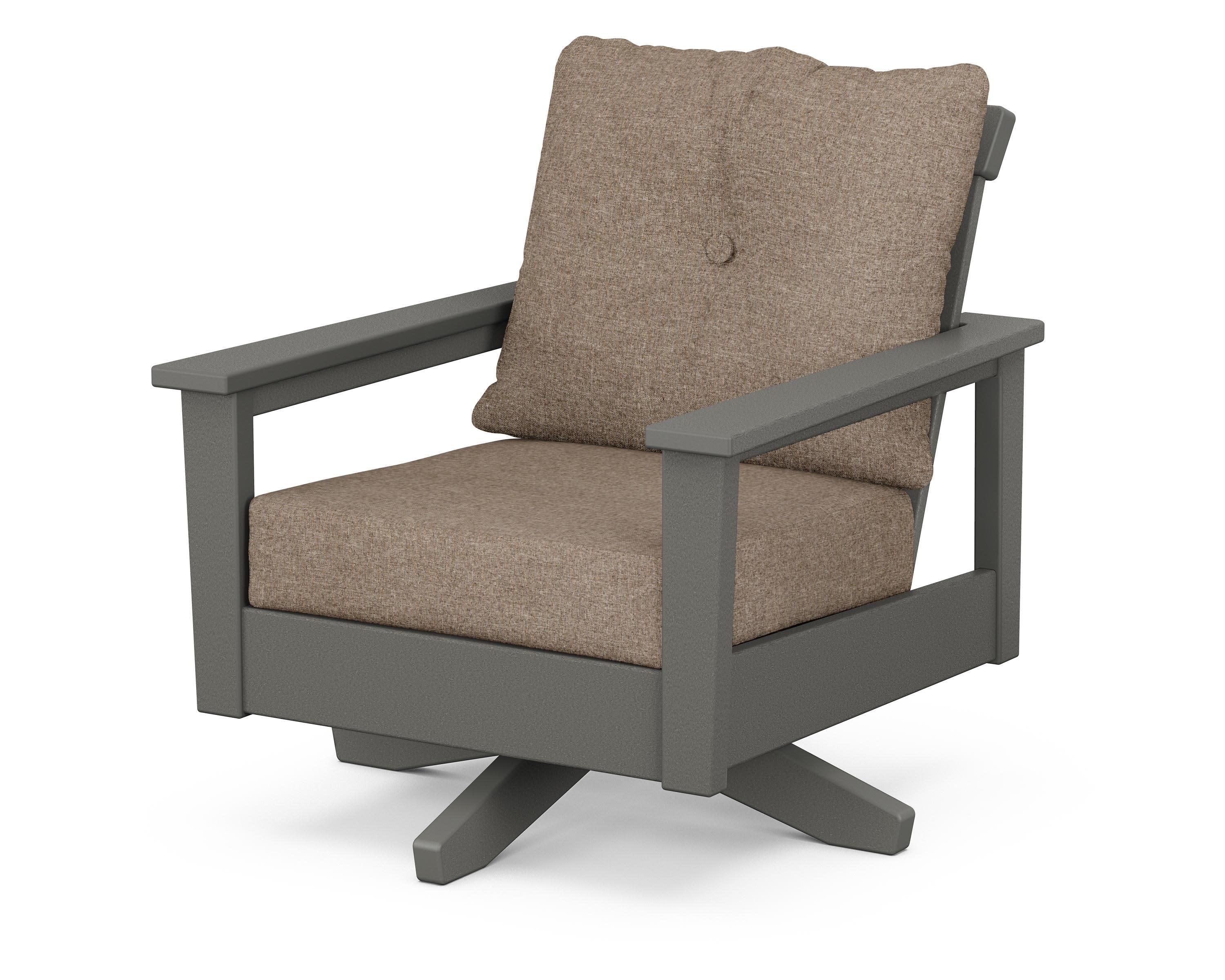 Prescott Deep Seating Swivel Chair in Slate Grey / Spiced Burlap