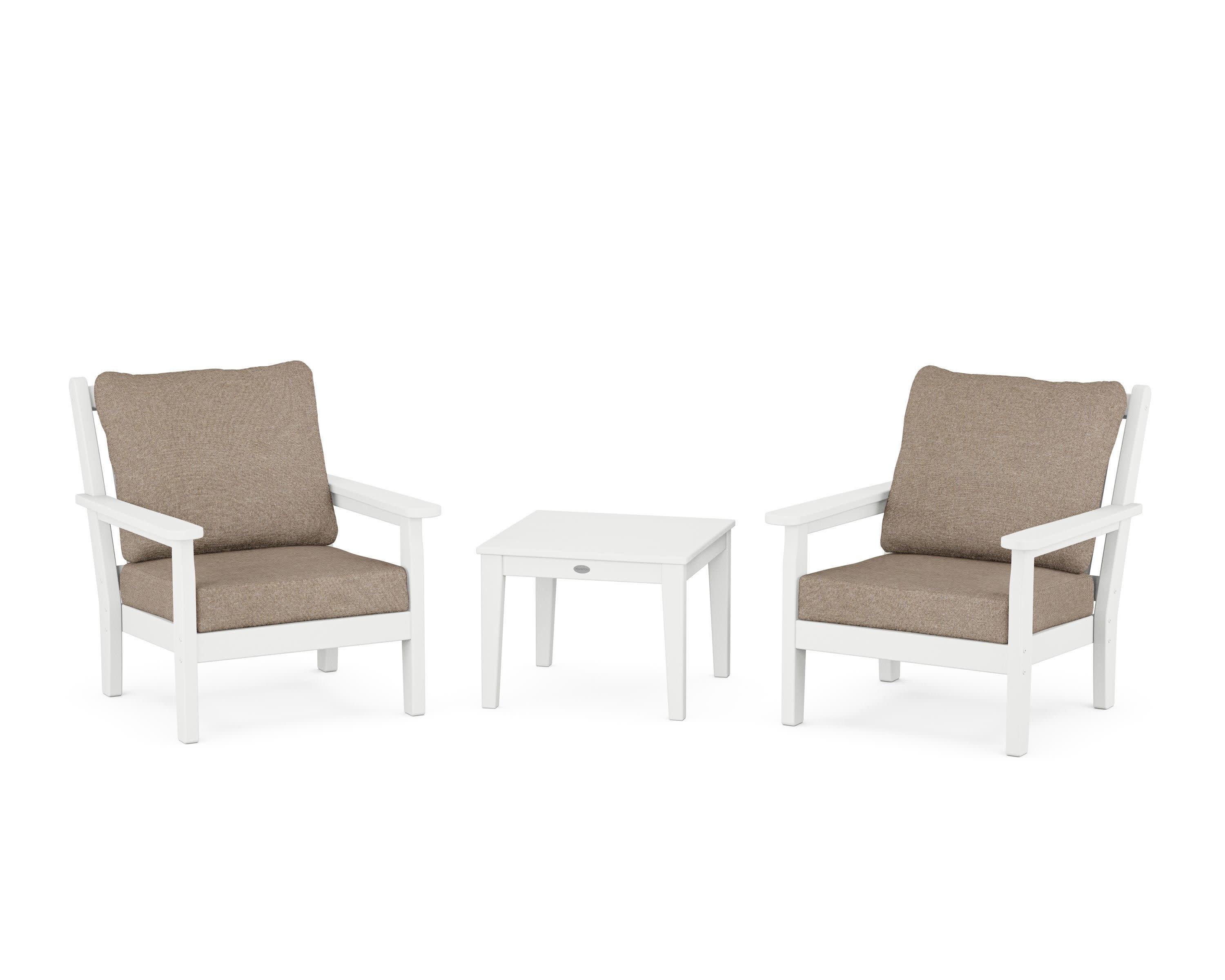 Chippendale 3-Piece Deep Seating Set in White / Spiced Burlap