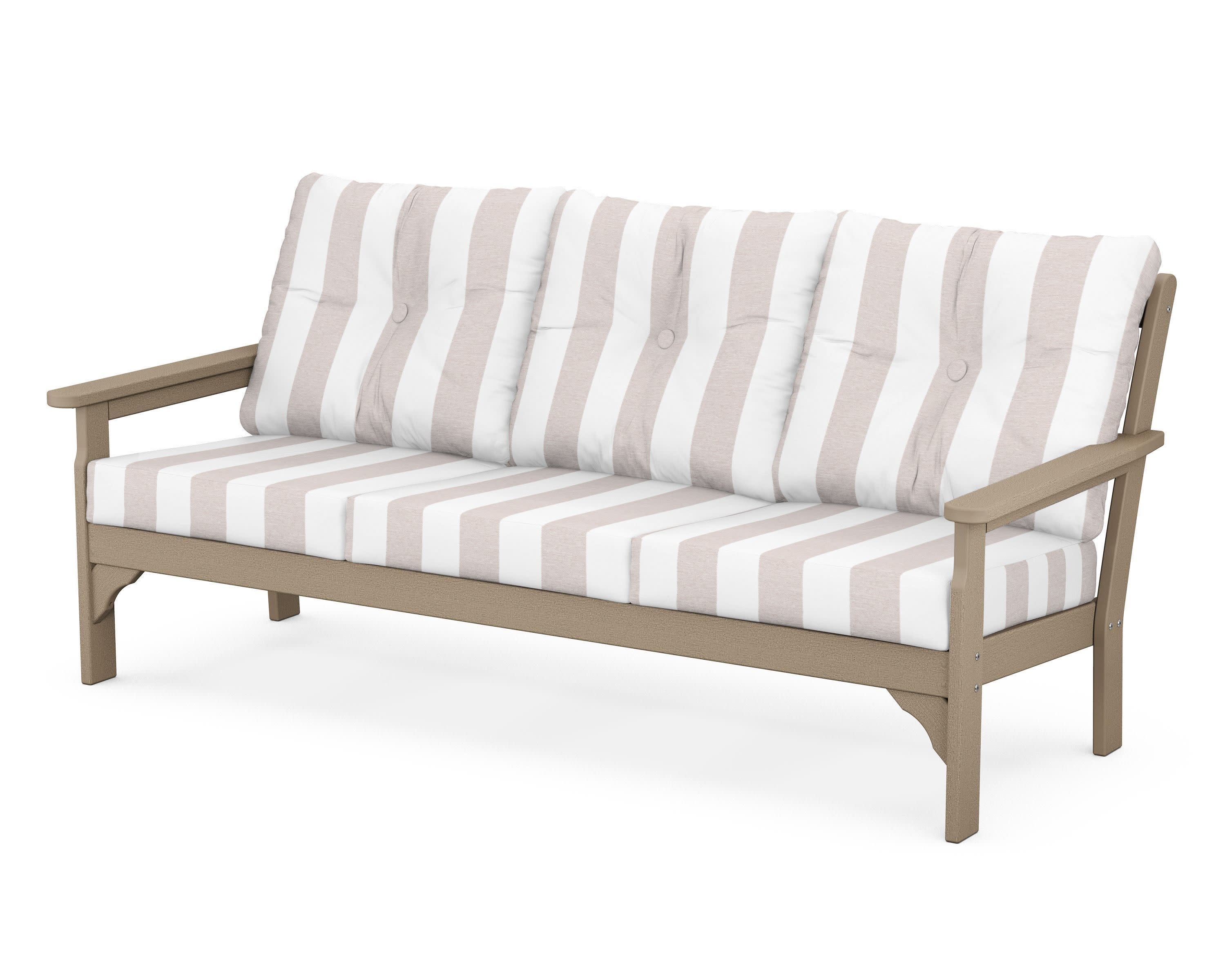 Vineyard Deep Seating Sofa in Vintage Sahara / Cabana Stripe Dune Burlap