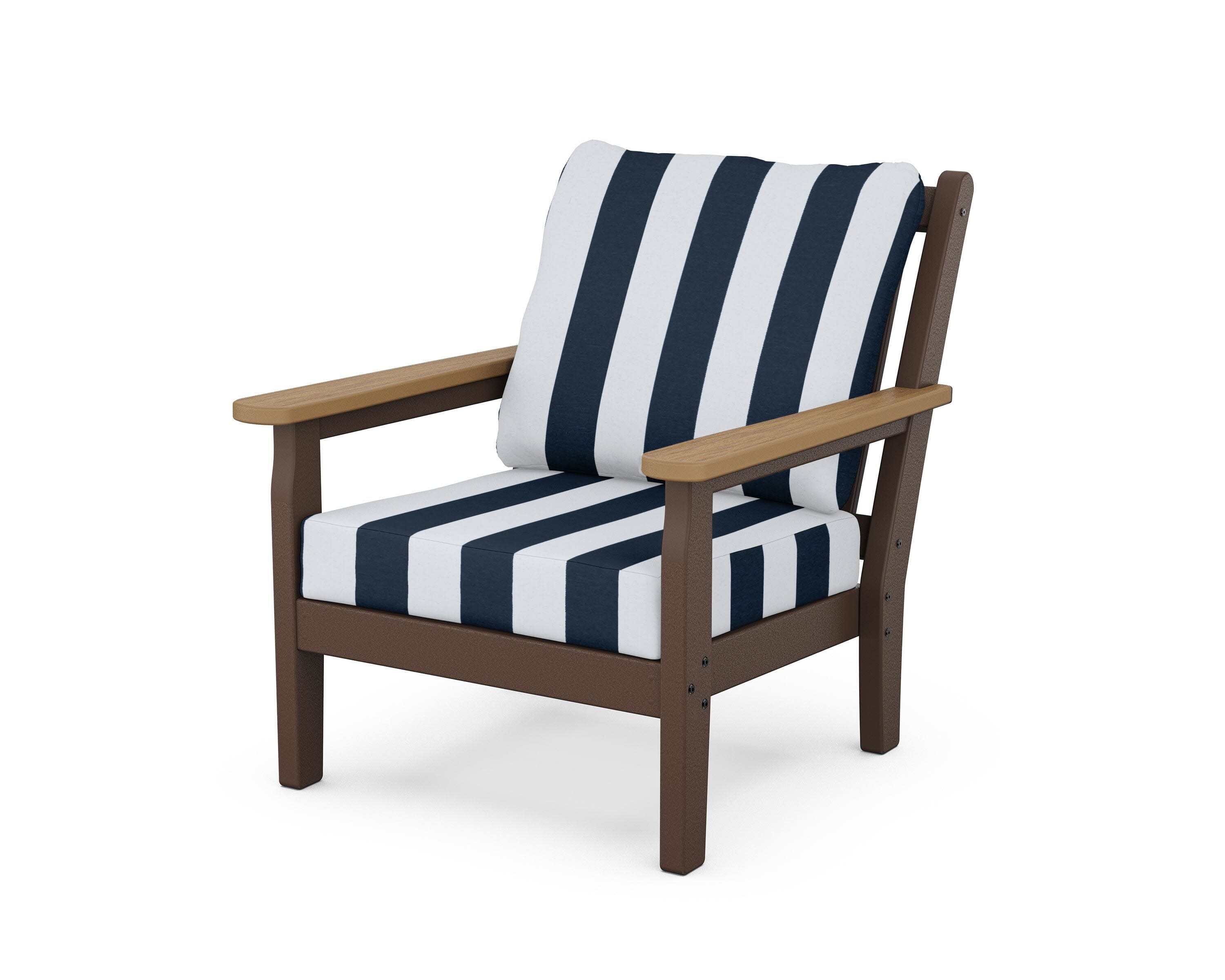 Chippendale Deep Seating Chair in Mahogany / Natural / Cabana Stripe Marine Indigo