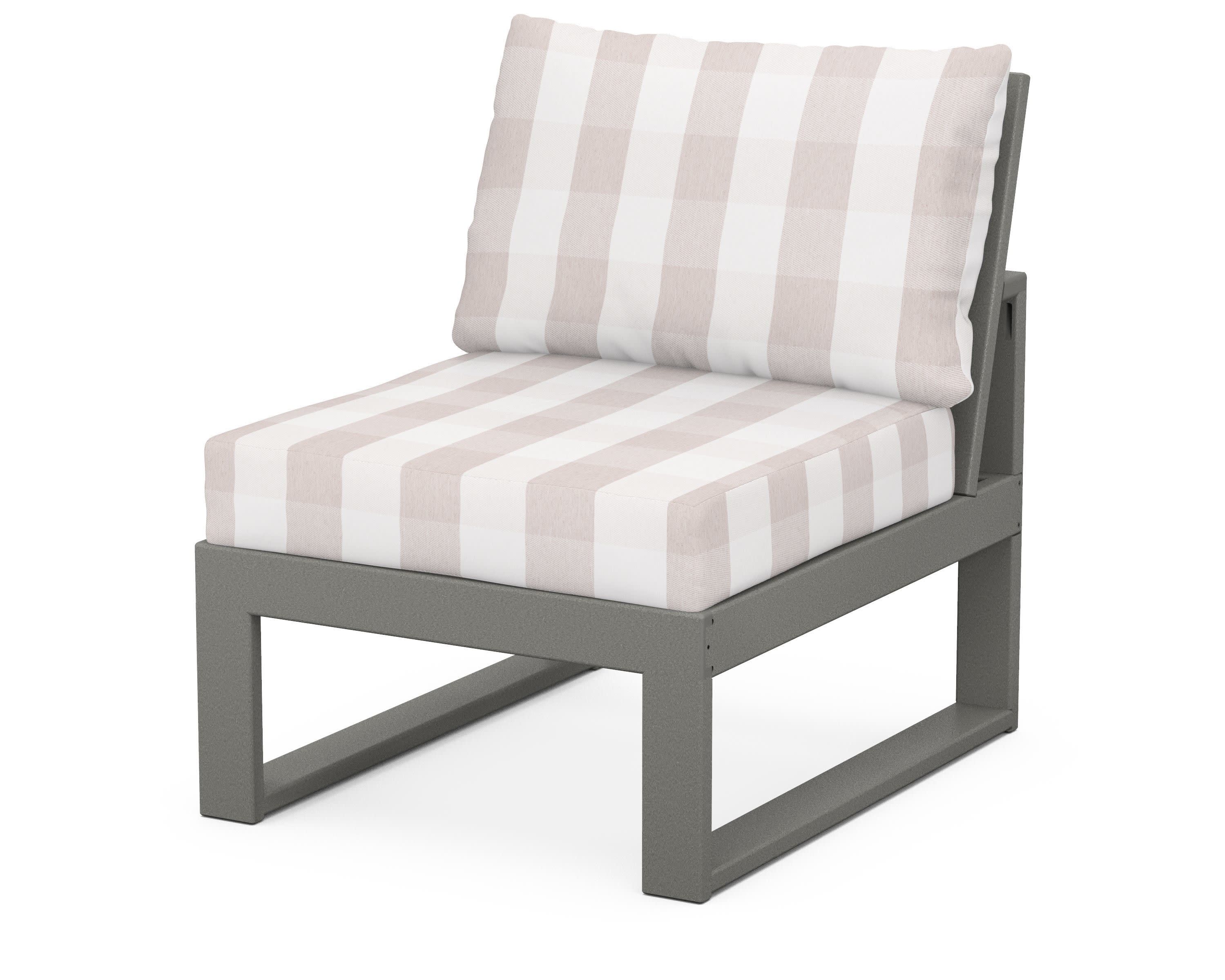 Modular Armless Chair in Slate Grey / Buffalo Plaid Dune Burlap