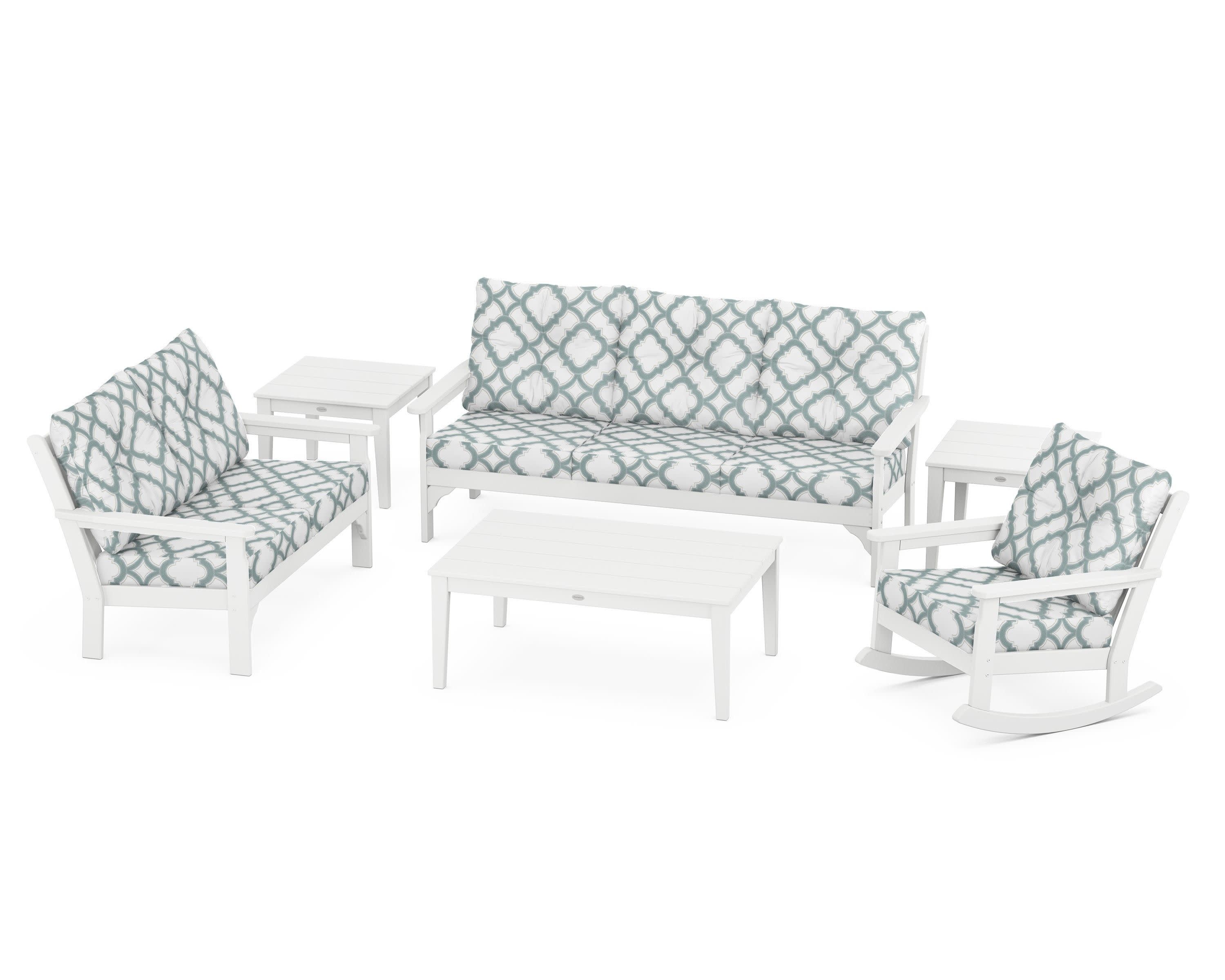 Vineyard 6-Piece Deep Seating Set in White / Trellis Glacier Spa