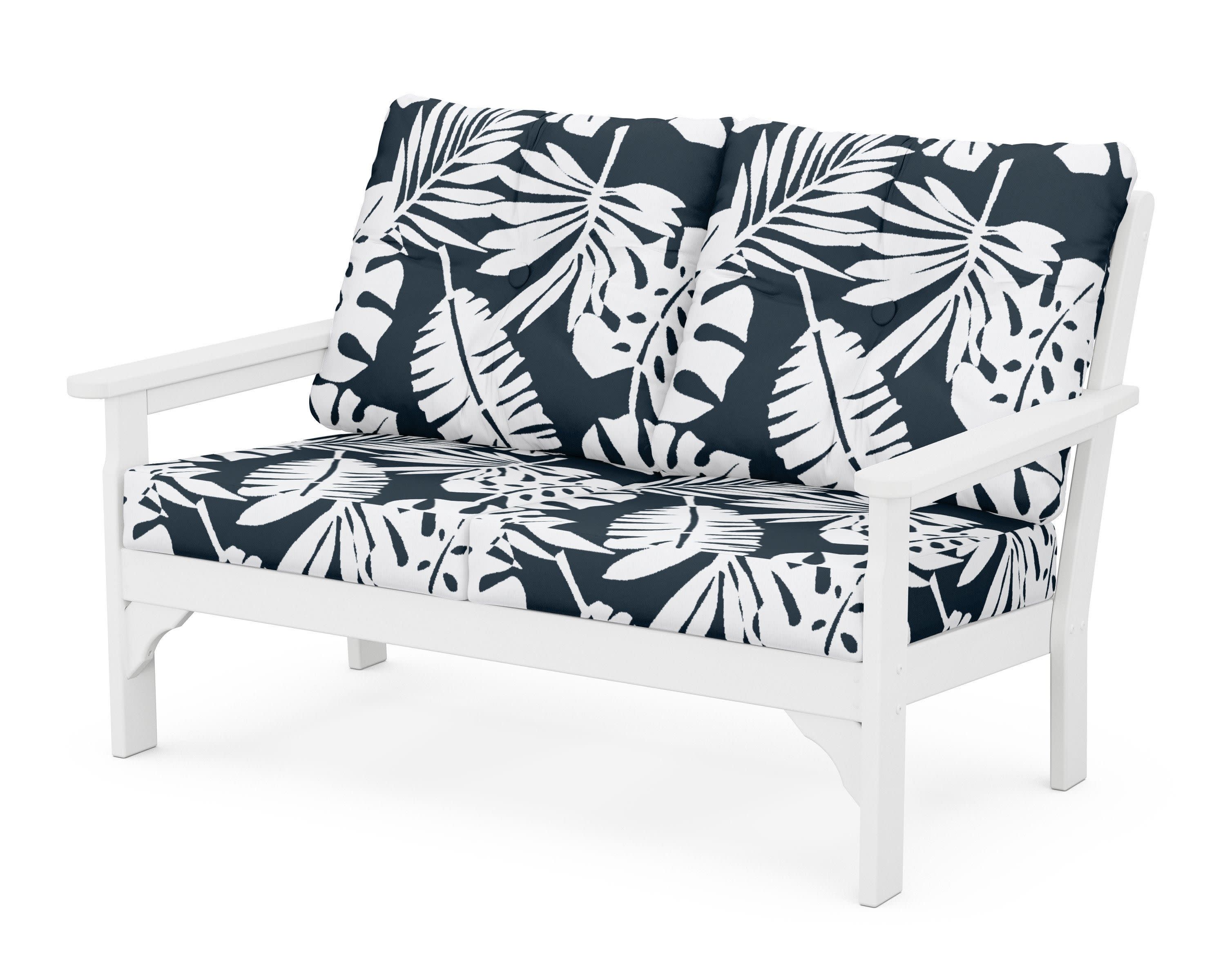 Vineyard Deep Seating Loveseat in White / Leaf Marine Indigo