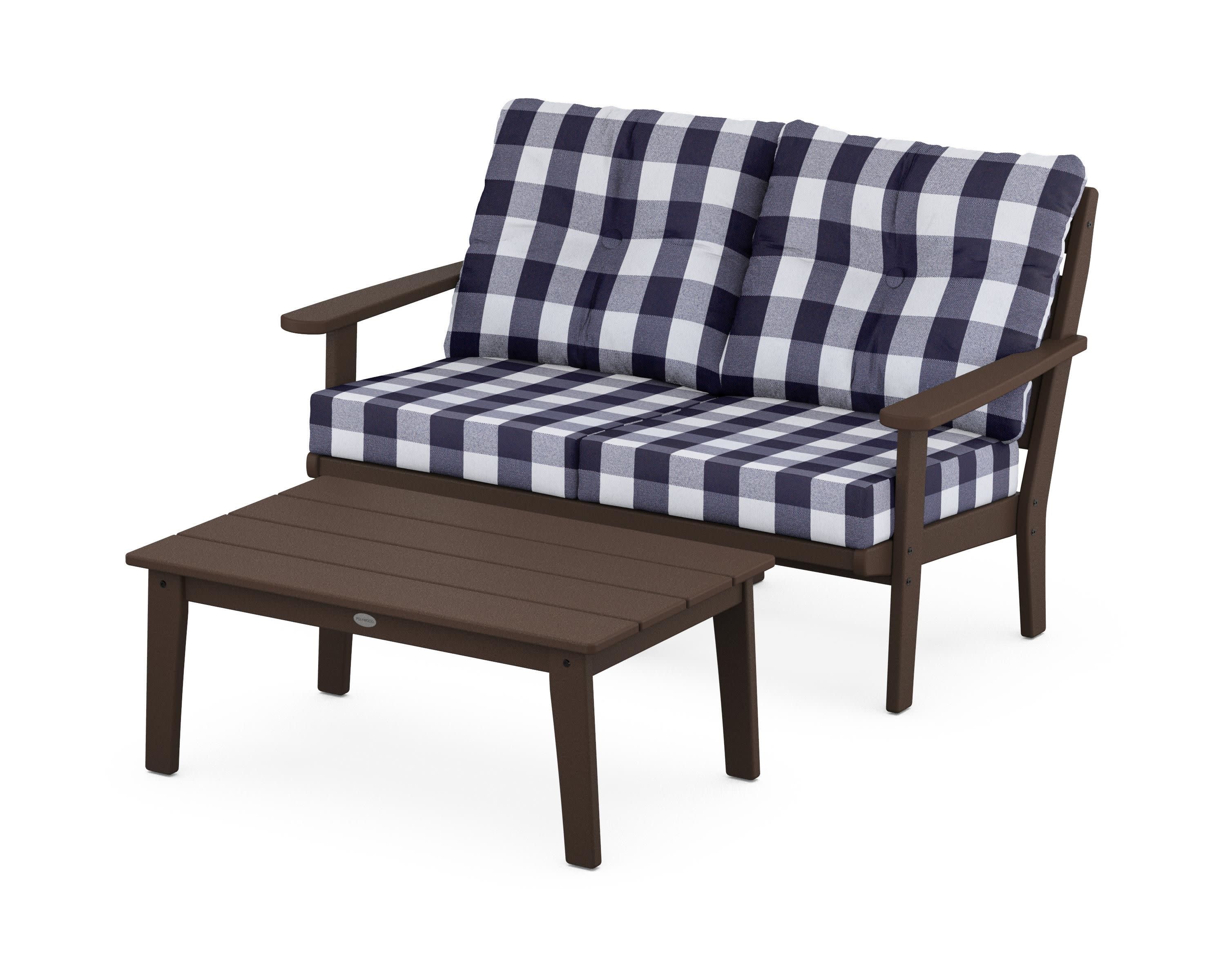 Lakeside 2-Piece Lounge Loveseat Set in Mahogany / Buffalo Plaid Navy