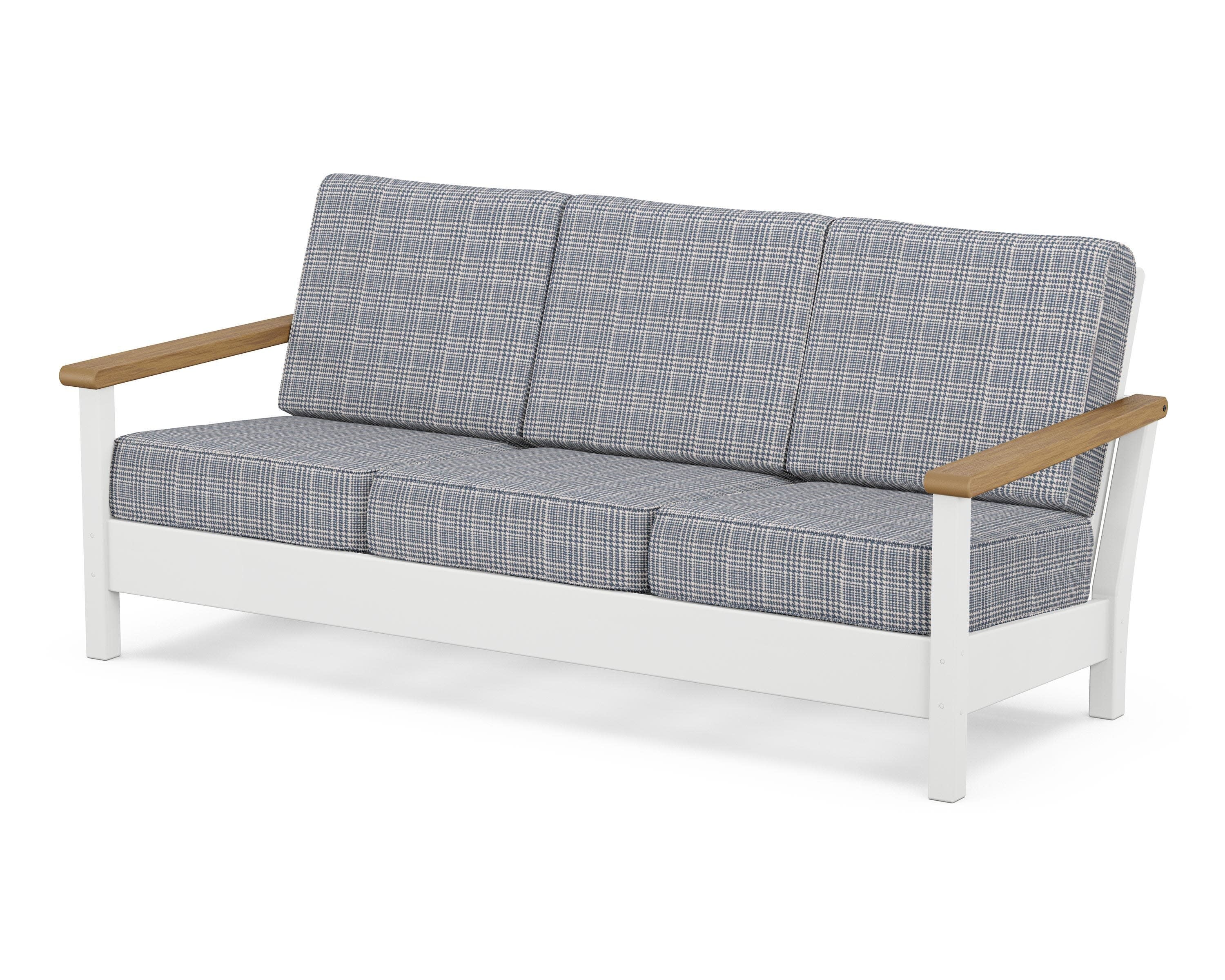 Harbour Deep Seating Sofa in White / Natural / Houndstooth Sky Blue