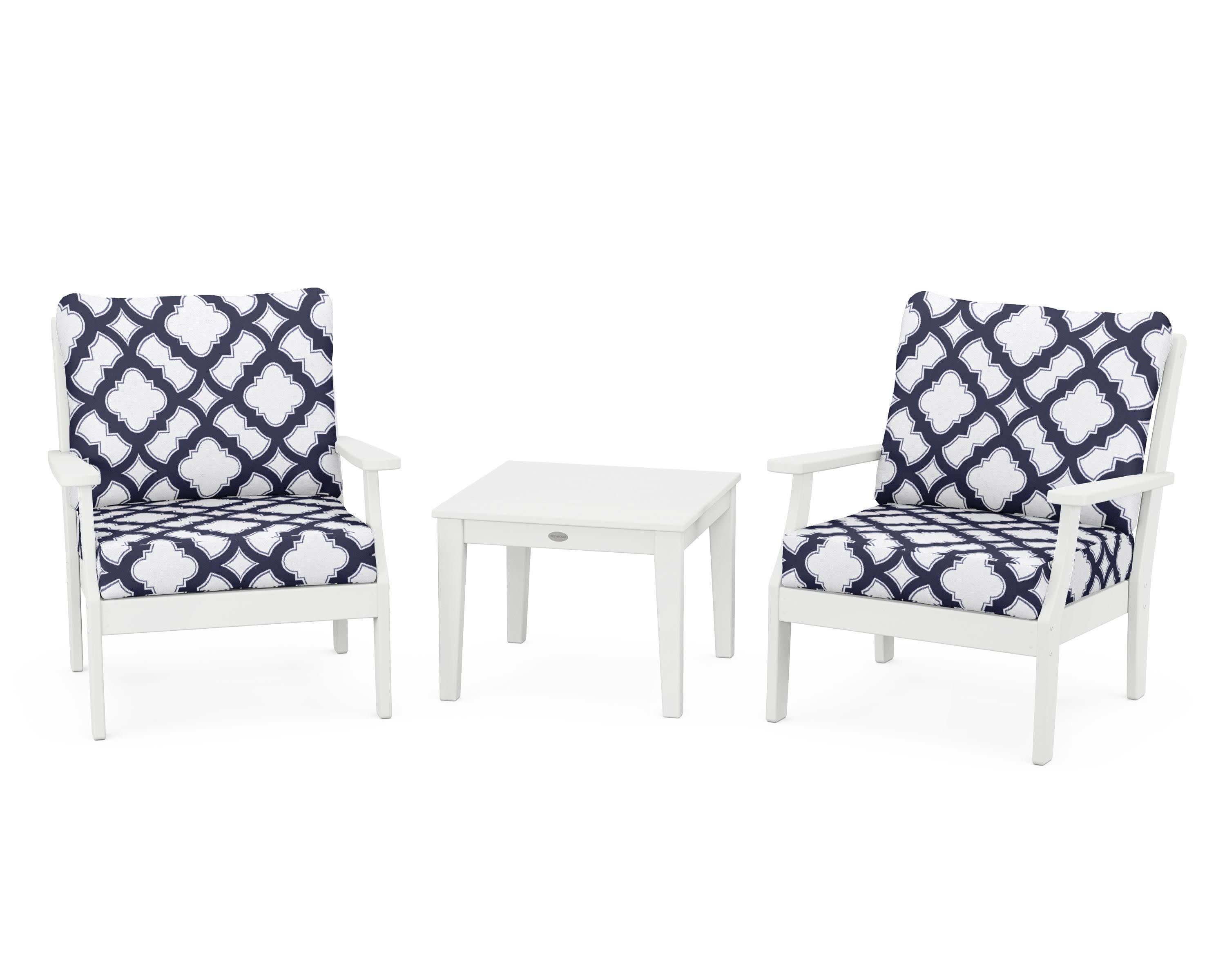 Braxton 3-Piece Deep Seating Set in White / Trellis Navy
