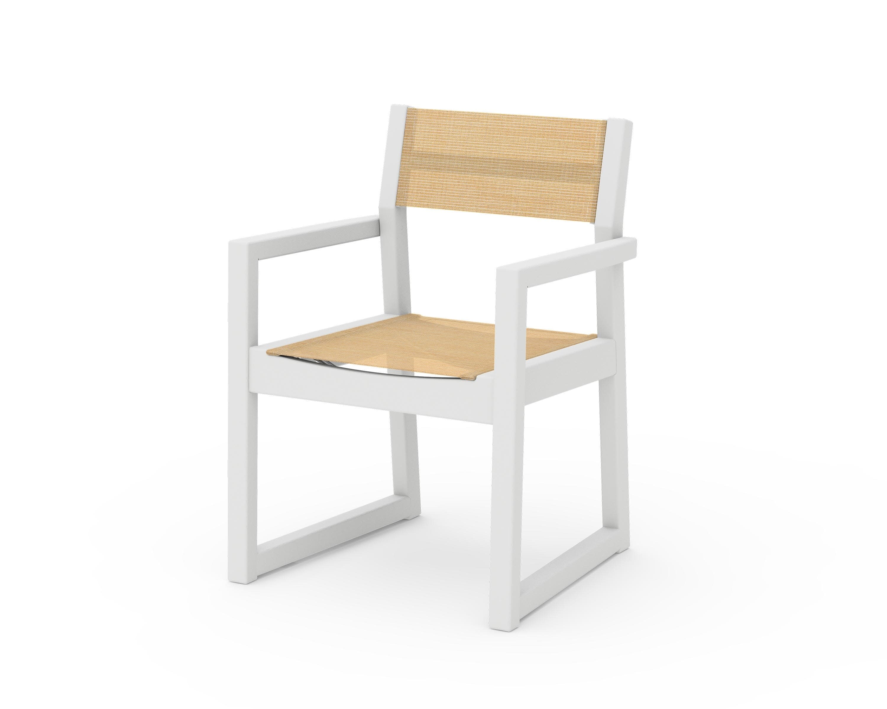 EDGE Sling Dining Arm Chair in White / Dupioni Apricot Sling