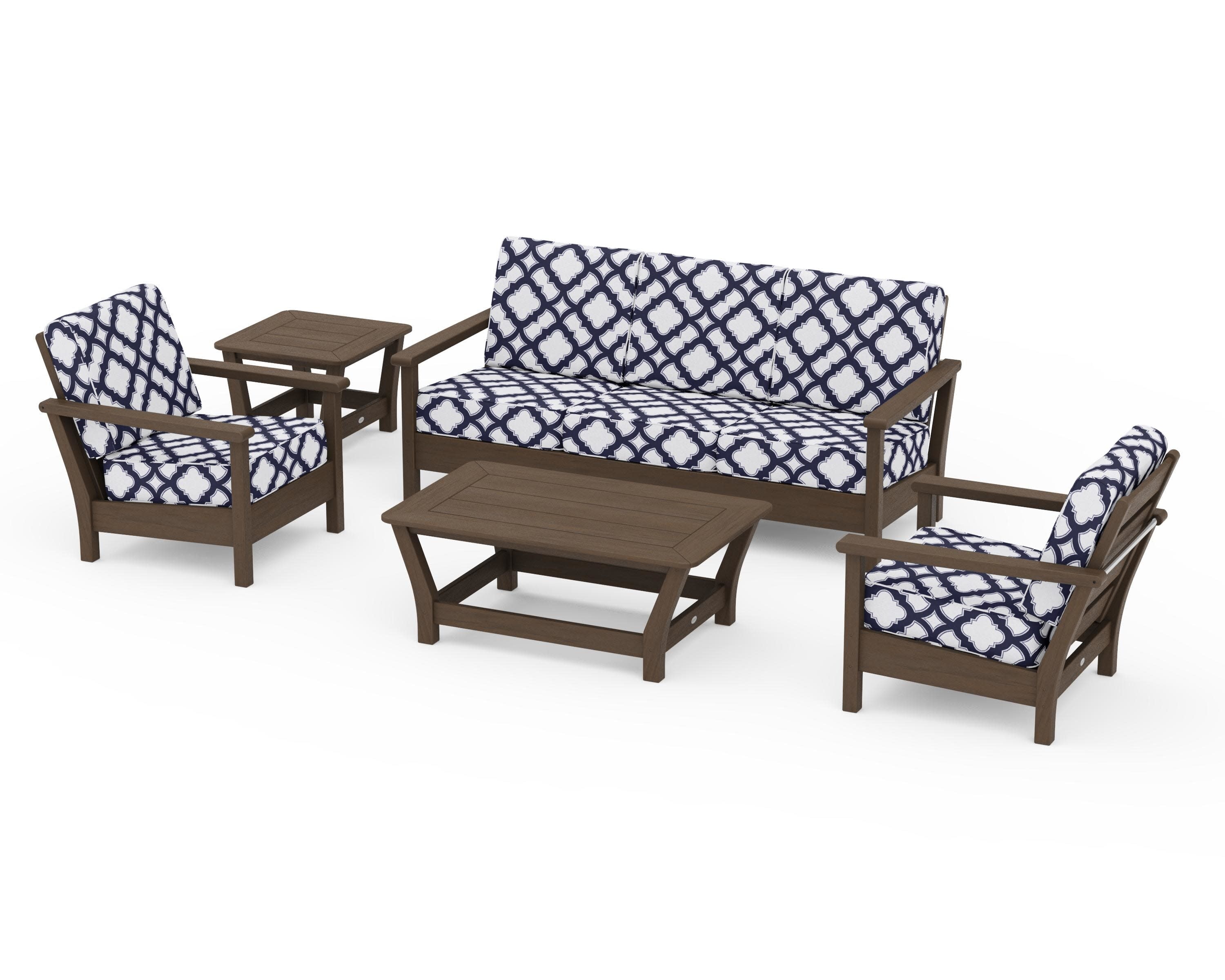 Harbour 5-Piece Deep Seating Set in Kona / Trellis Navy