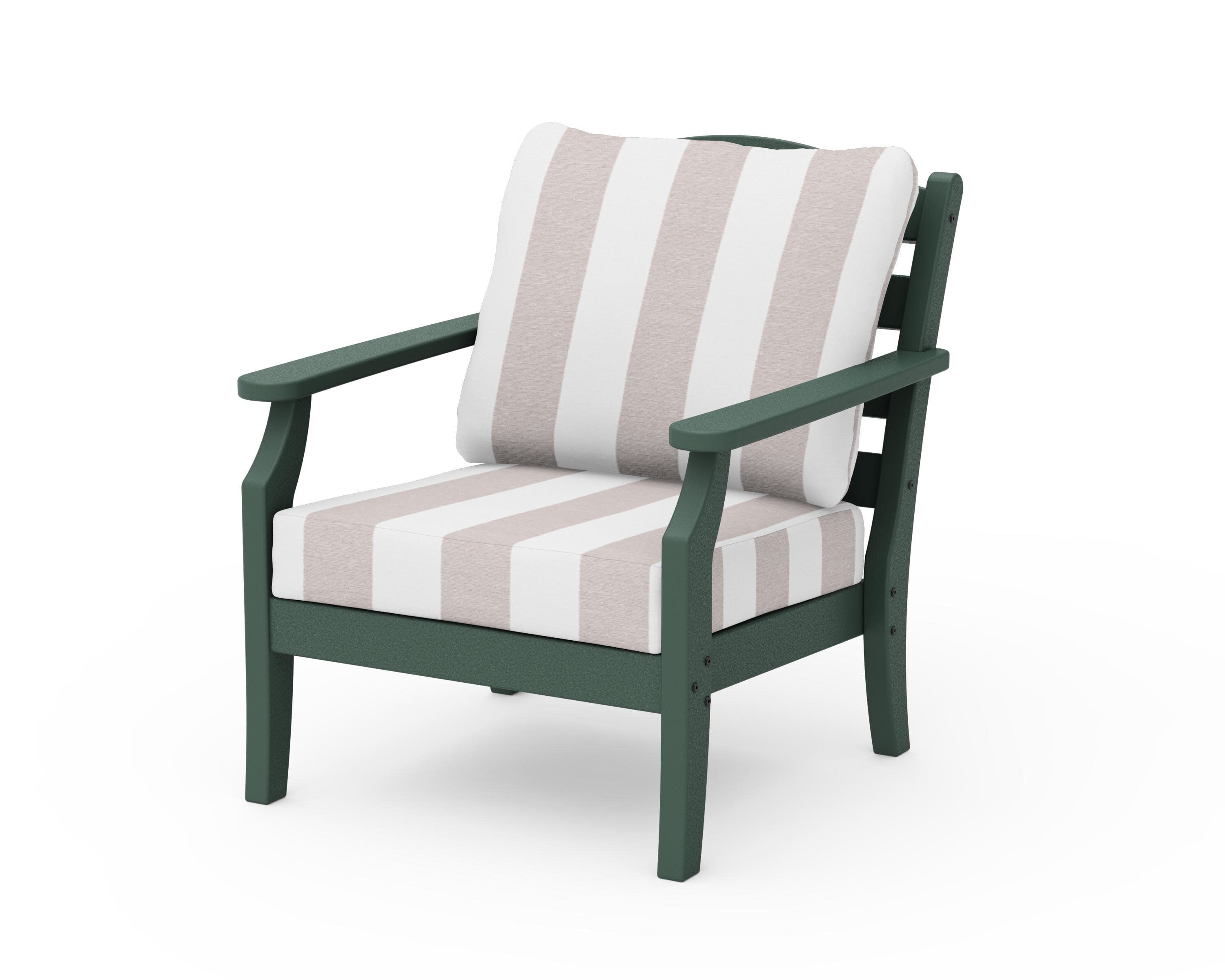 Savannah Deep Seating Chair in Green / Cabana Stripe Dune Burlap