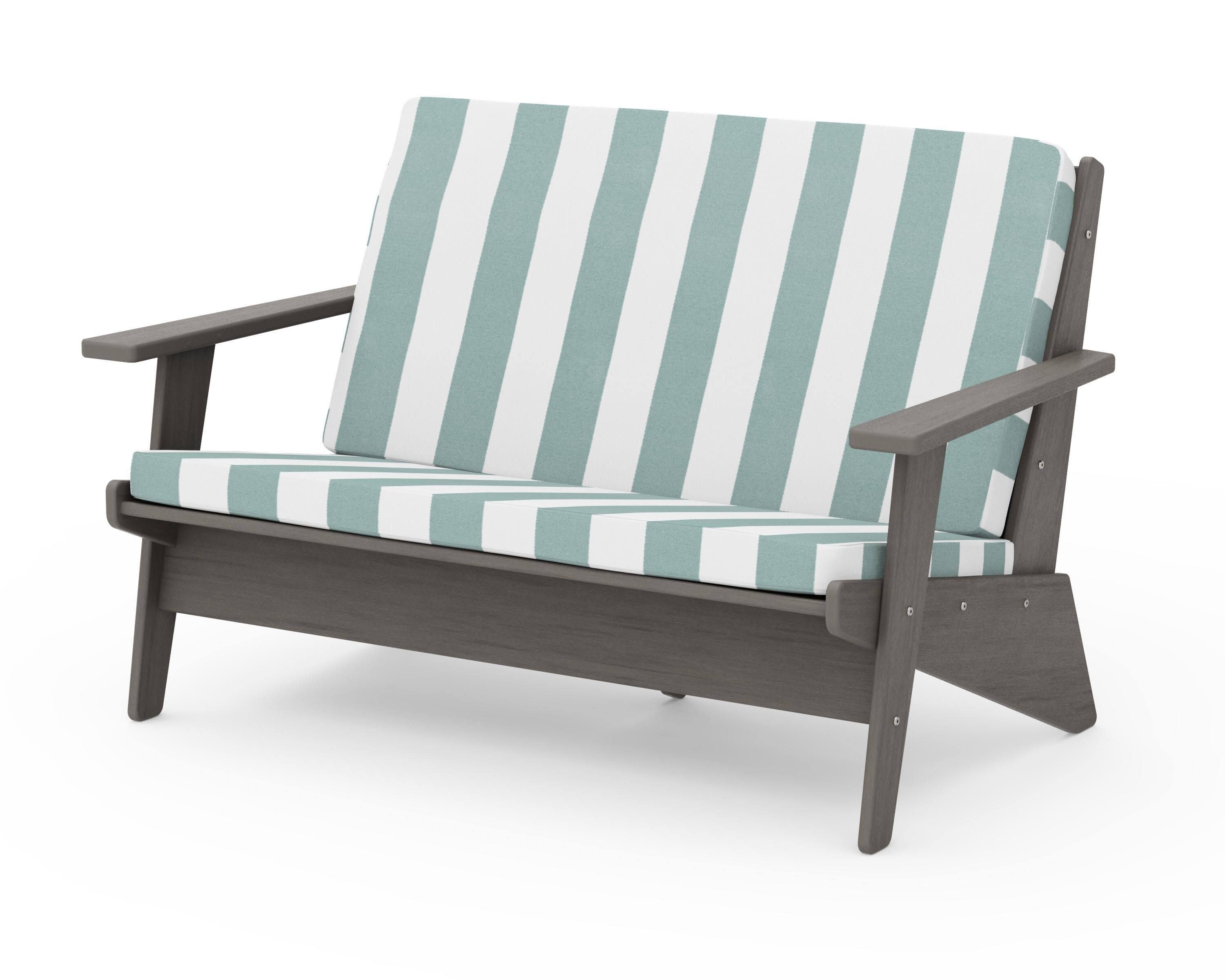 Riviera Modern Lounge Loveseat in Driftwood / Cabana Stripe Glacier Spa
