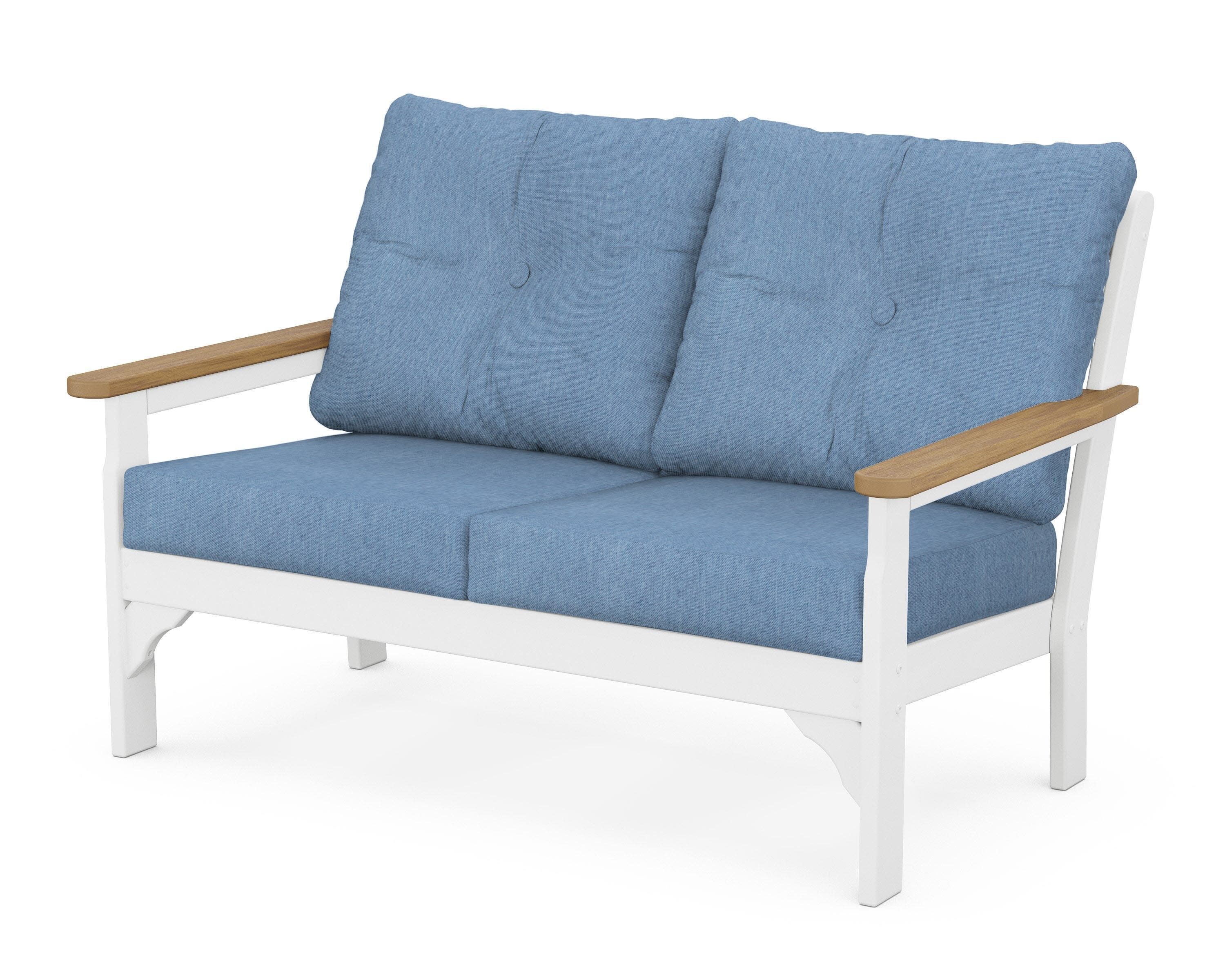 Vineyard Deep Seating Loveseat in White / Natural / Sky Blue