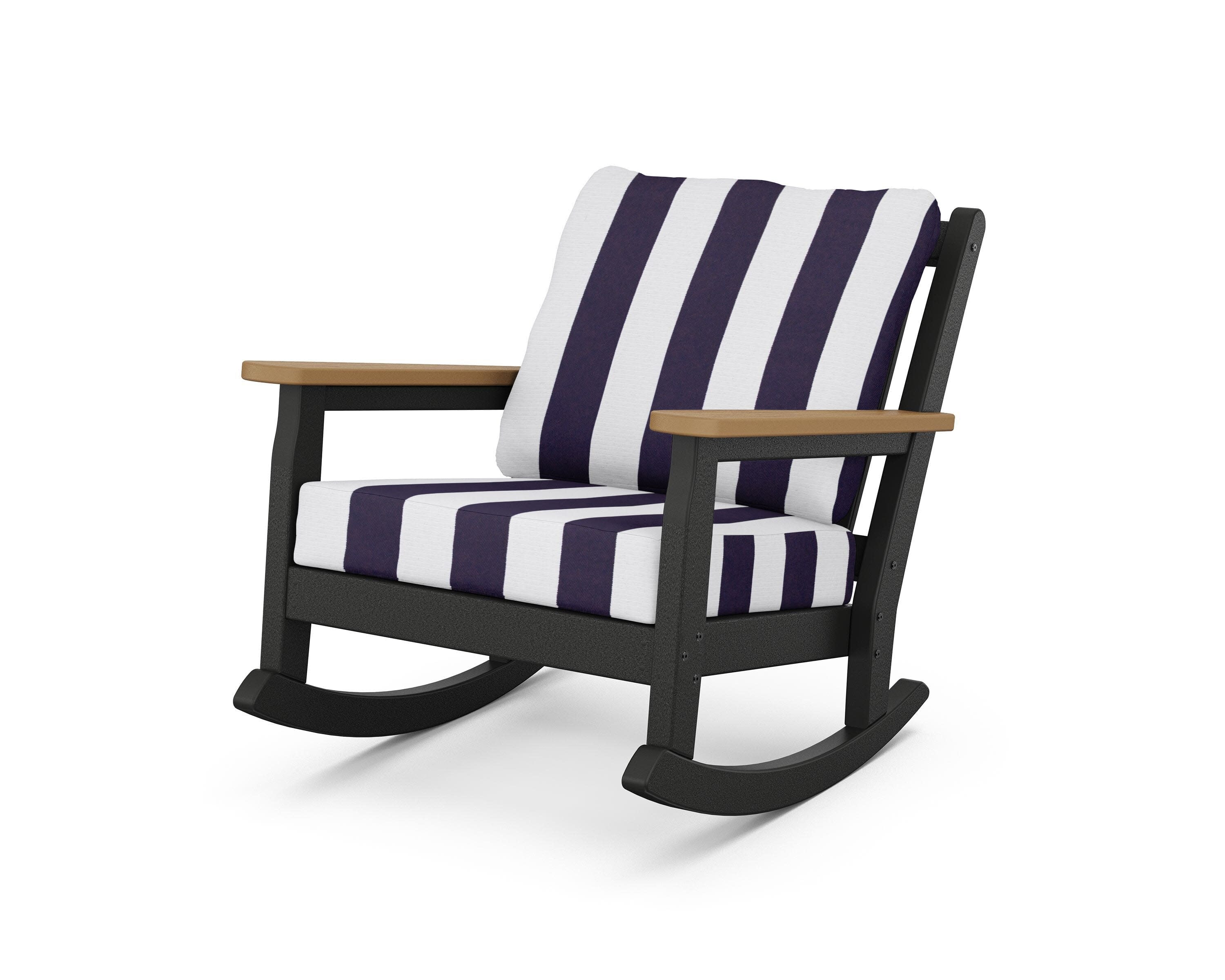 Chippendale Deep Seating Rocking Chair in Black / Natural / Cabana Stripe Navy