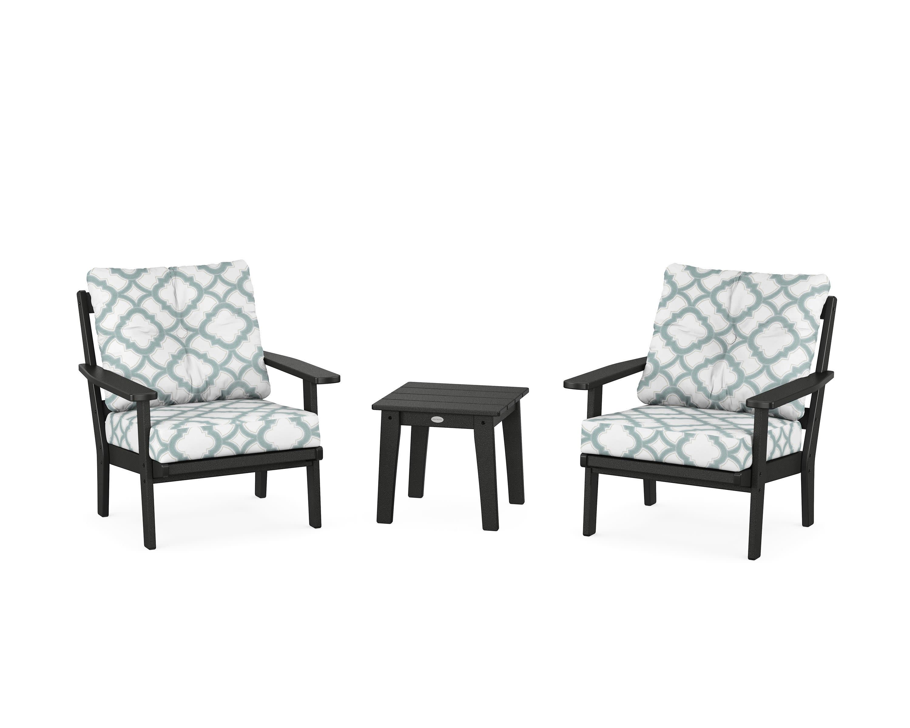 Oxford 3-Piece Deep Seating Set in Black / Trellis Glacier Spa