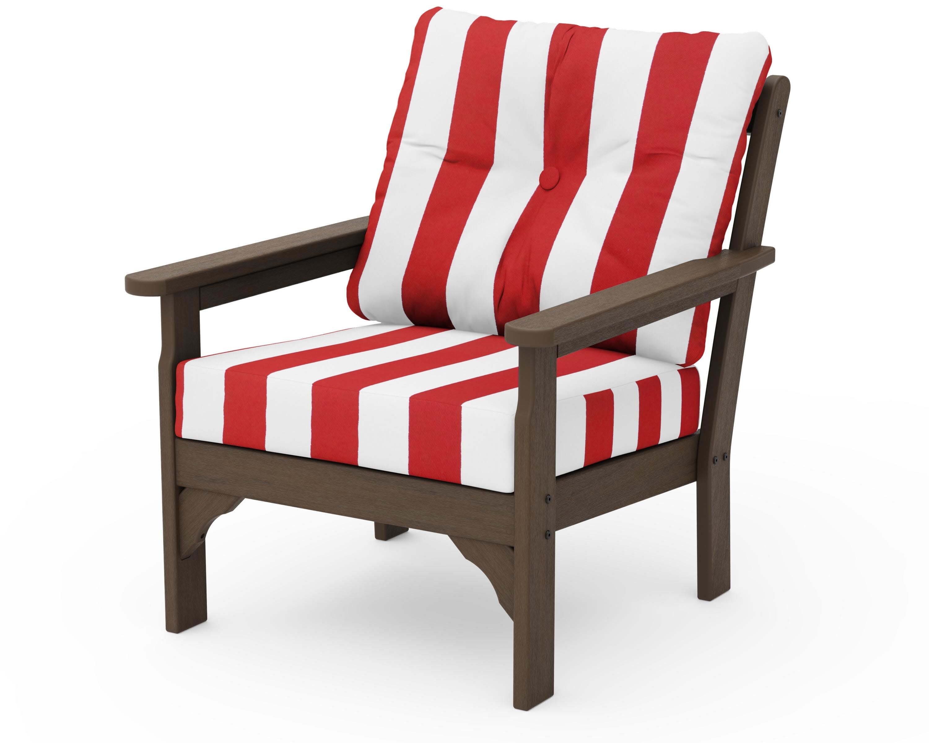 Vineyard Deep Seating Chair in Kona / Cabana Stripe Crimson