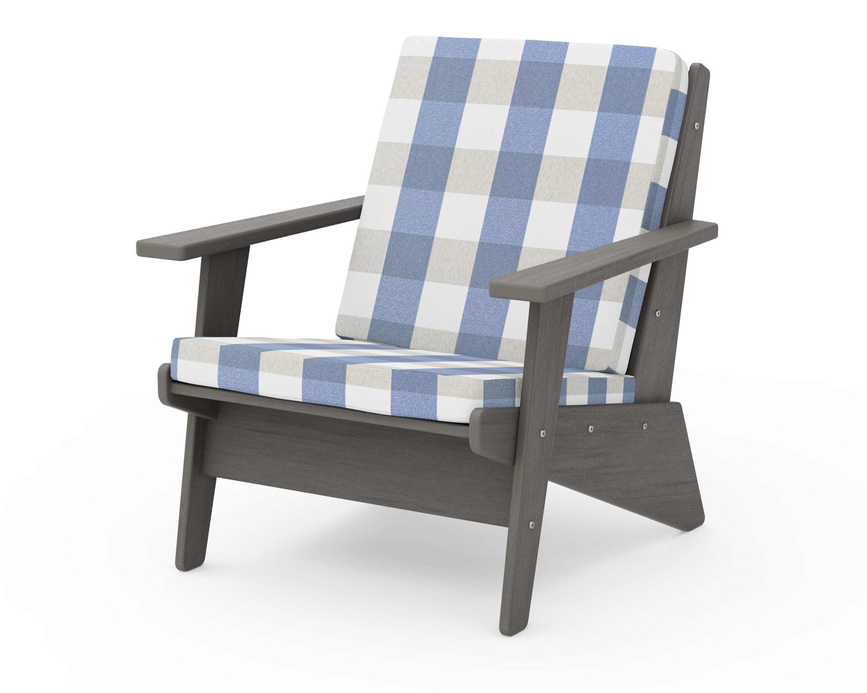 Riviera Modern Lounge Chair in Driftwood / Buffalo Plaid Sky Blue