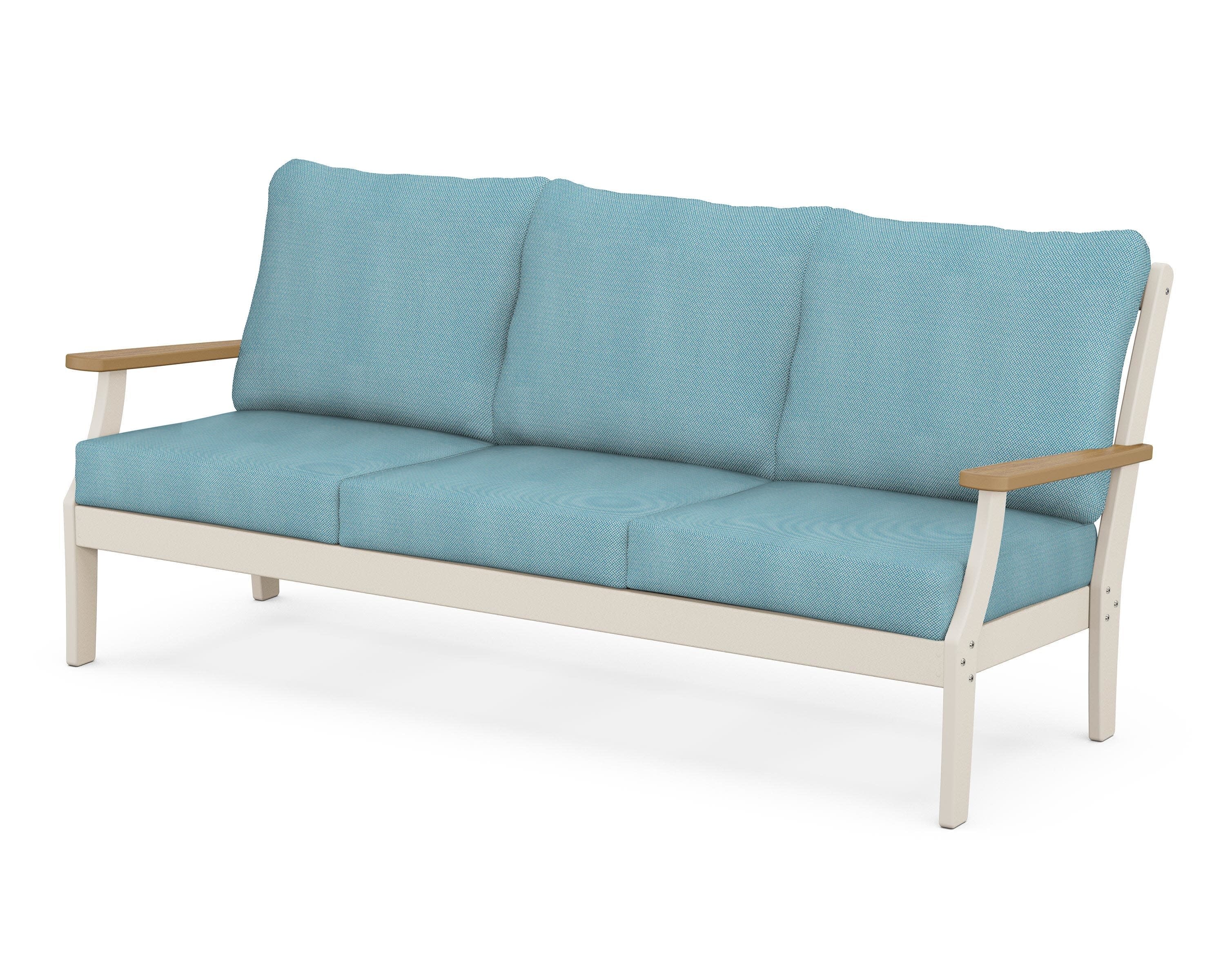 Braxton Deep Seating Sofa in Sand / Natural / Lattice Sky Blue