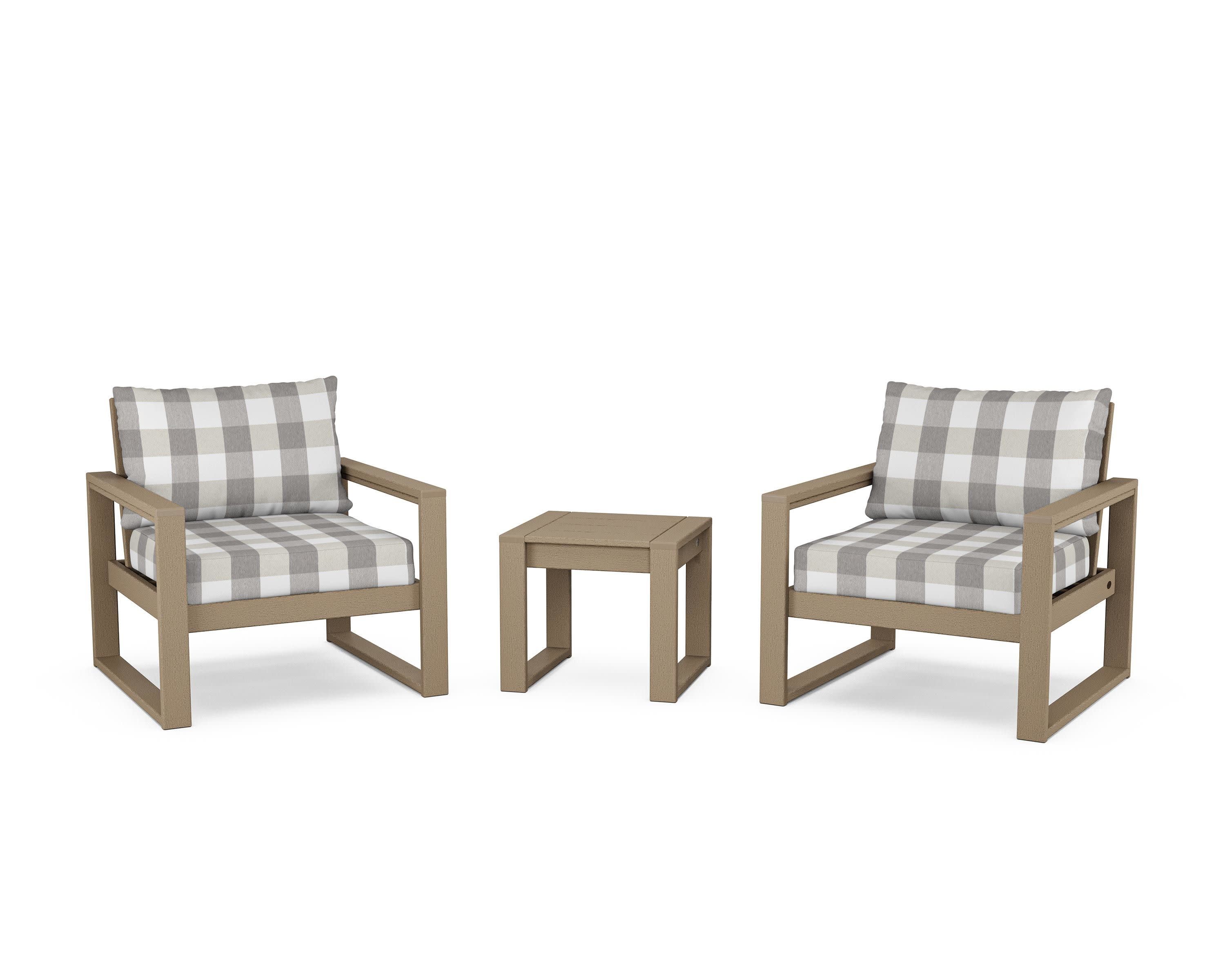 EDGE Sectional 3-Piece Deep Seating Set in Vintage Sahara / Buffalo Plaid Grey Mist