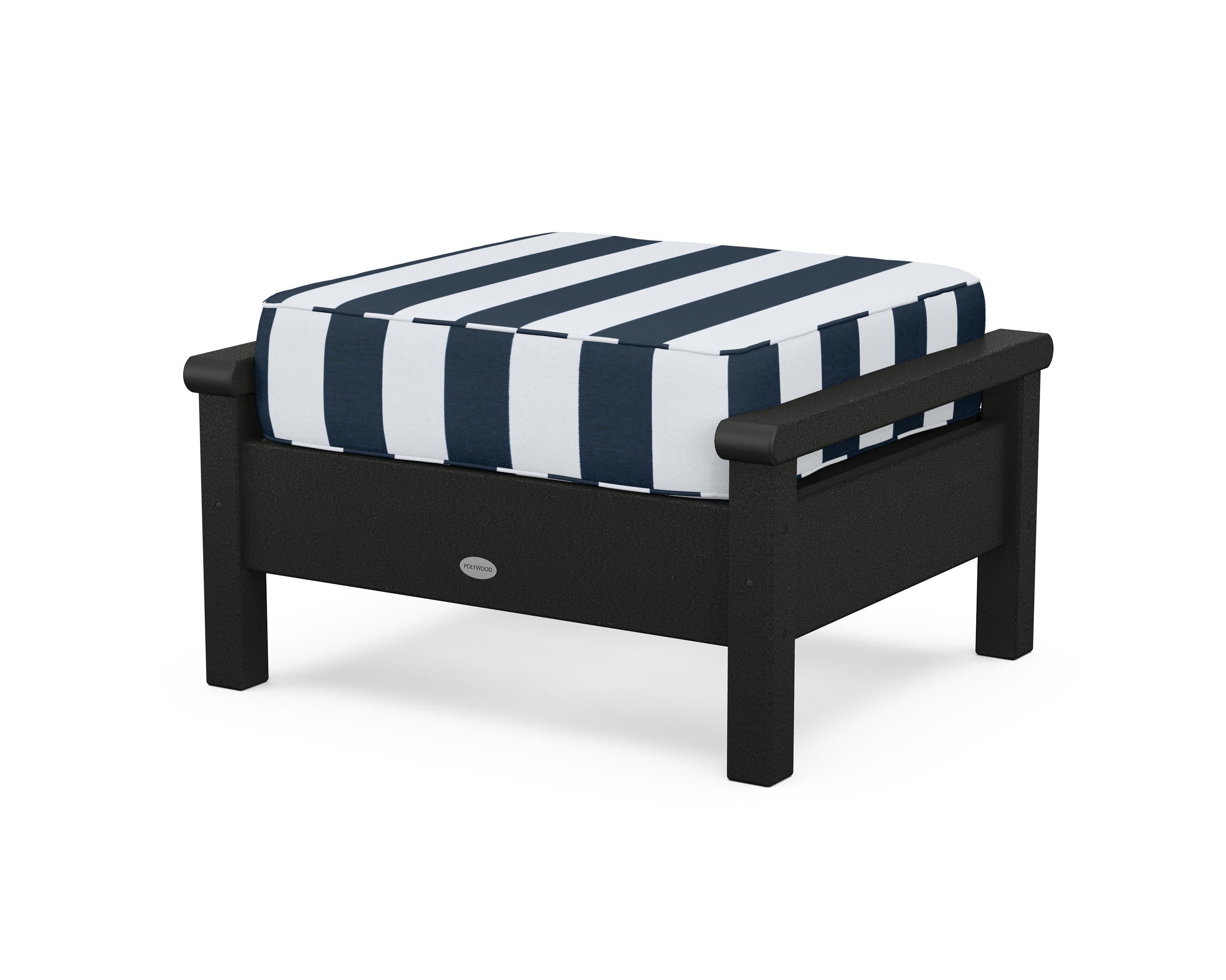 Harbour Deep Seating Ottoman in Black / Cabana Stripe Marine Indigo