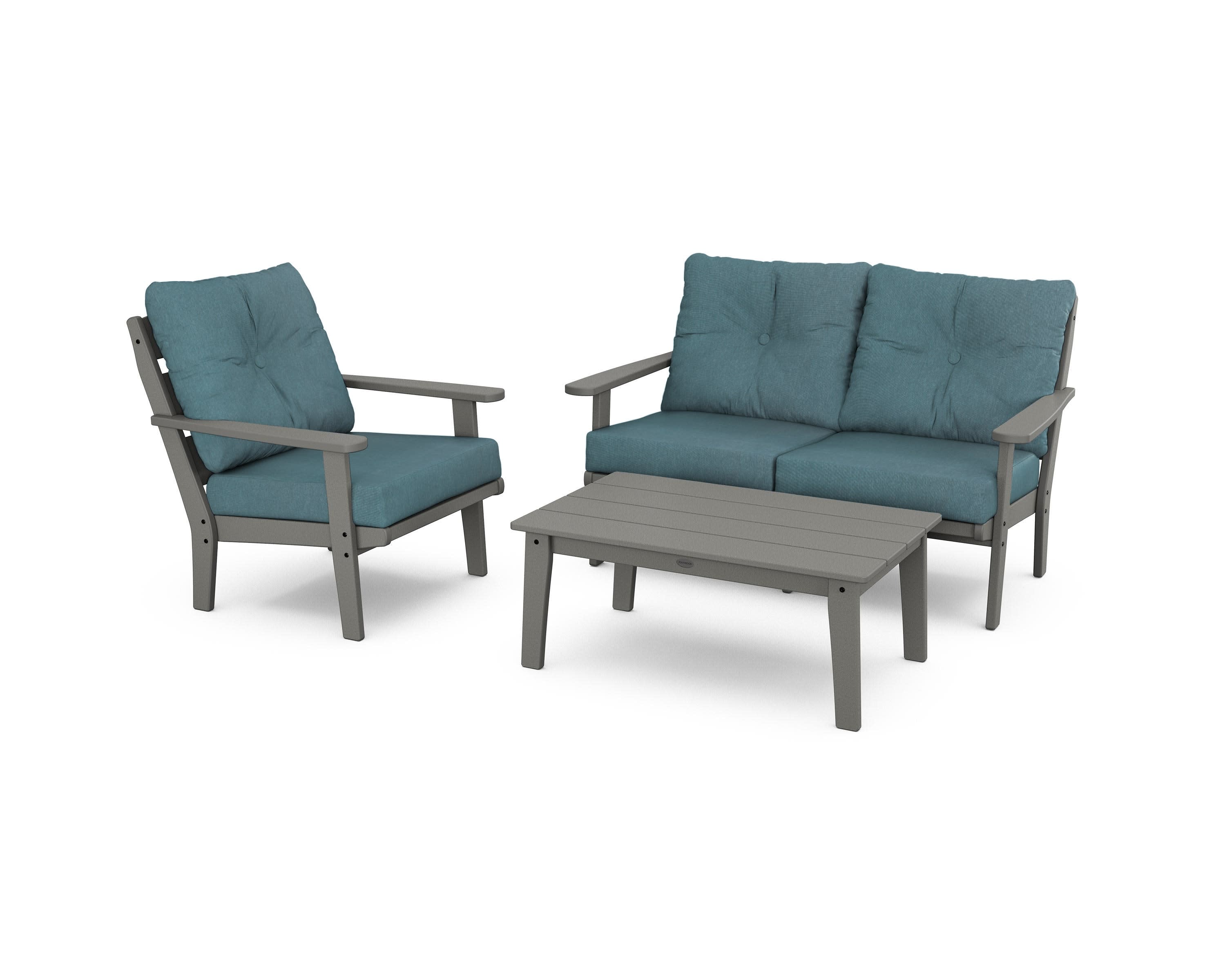 Lakeside 3-Piece Deep Seating Set in Slate Grey / Ocean Teal