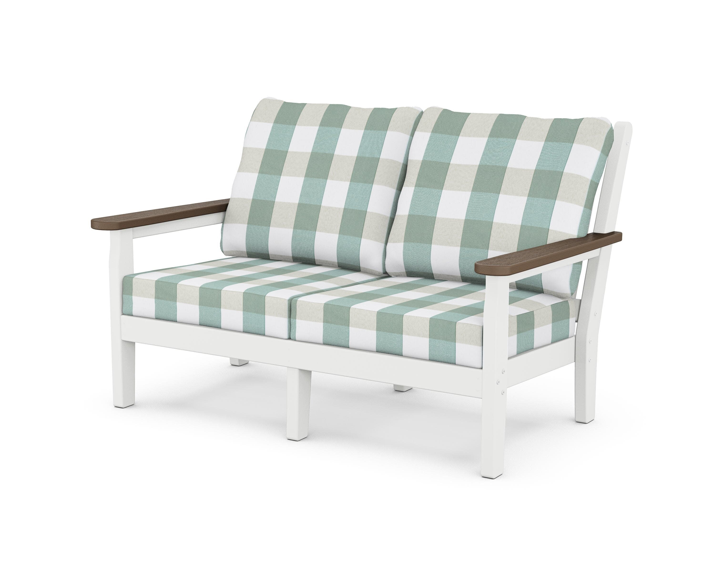 Chippendale Deep Seating Loveseat in White / Kona / Buffalo Plaid Glacier Spa