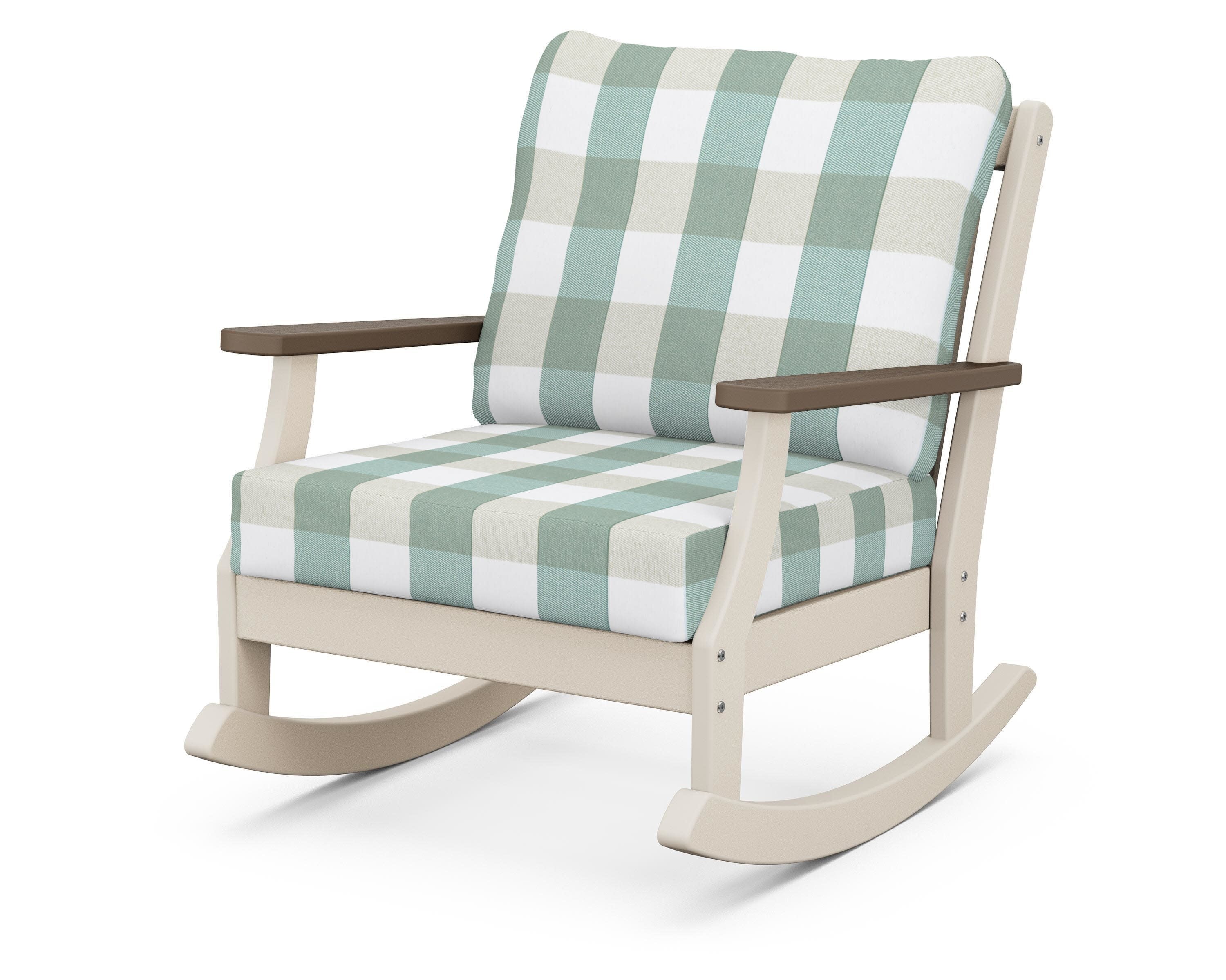 Braxton Deep Seating Rocking Chair in Sand / Kona / Buffalo Plaid Glacier Spa